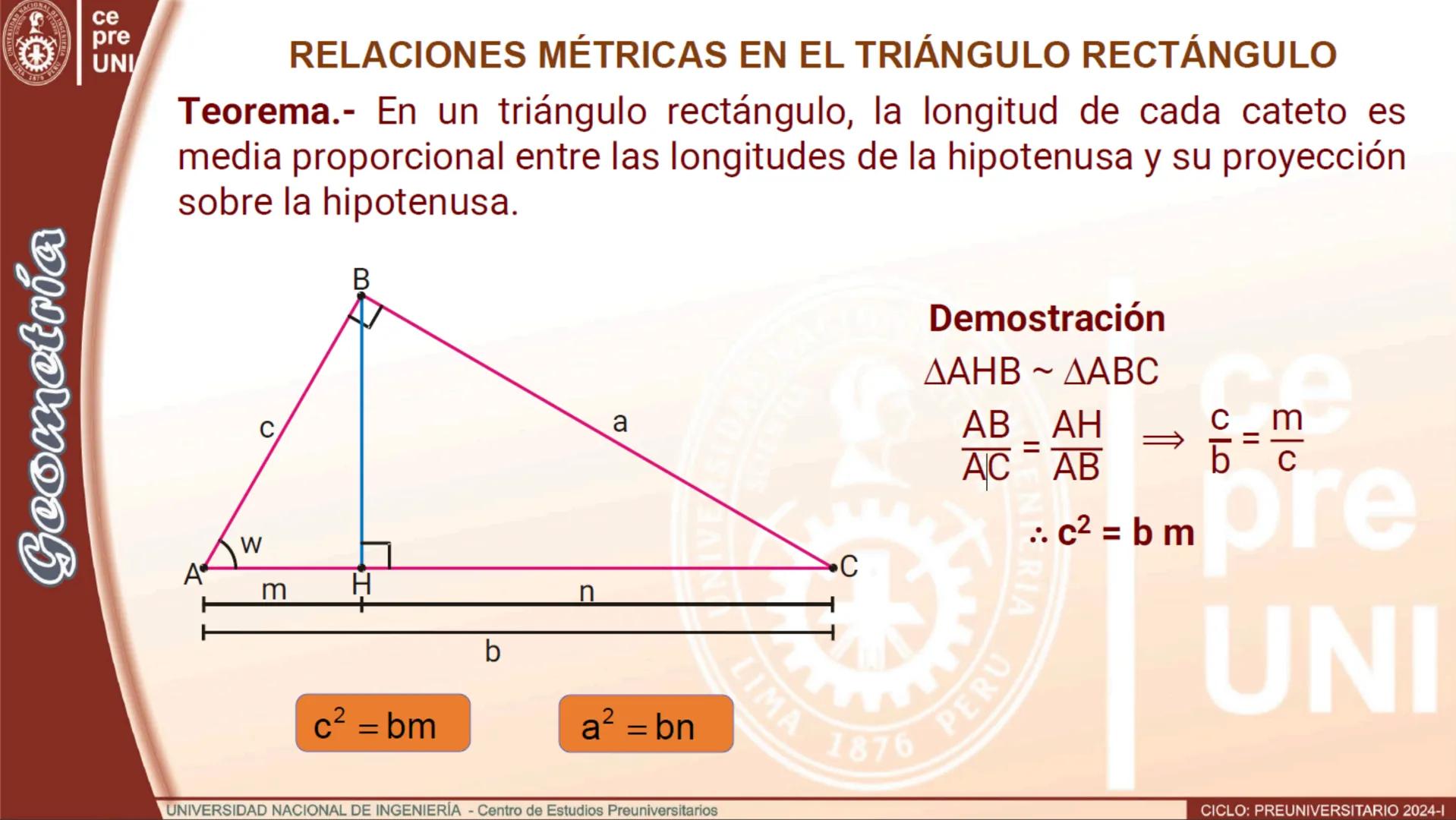## PROYECCIÓN ORTOGONAL
Definición.- La proyección ortogonal de un punto sobre una recta,
es el pie de la perpendicular trazada desde el pu