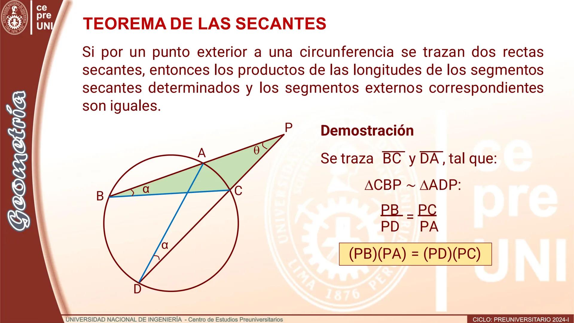 # TEOREMA DE LAS CUERDAS
Si en una circunferencia se trazan dos cuerdas secantes entonces los productos de las longitudes de los segmentos