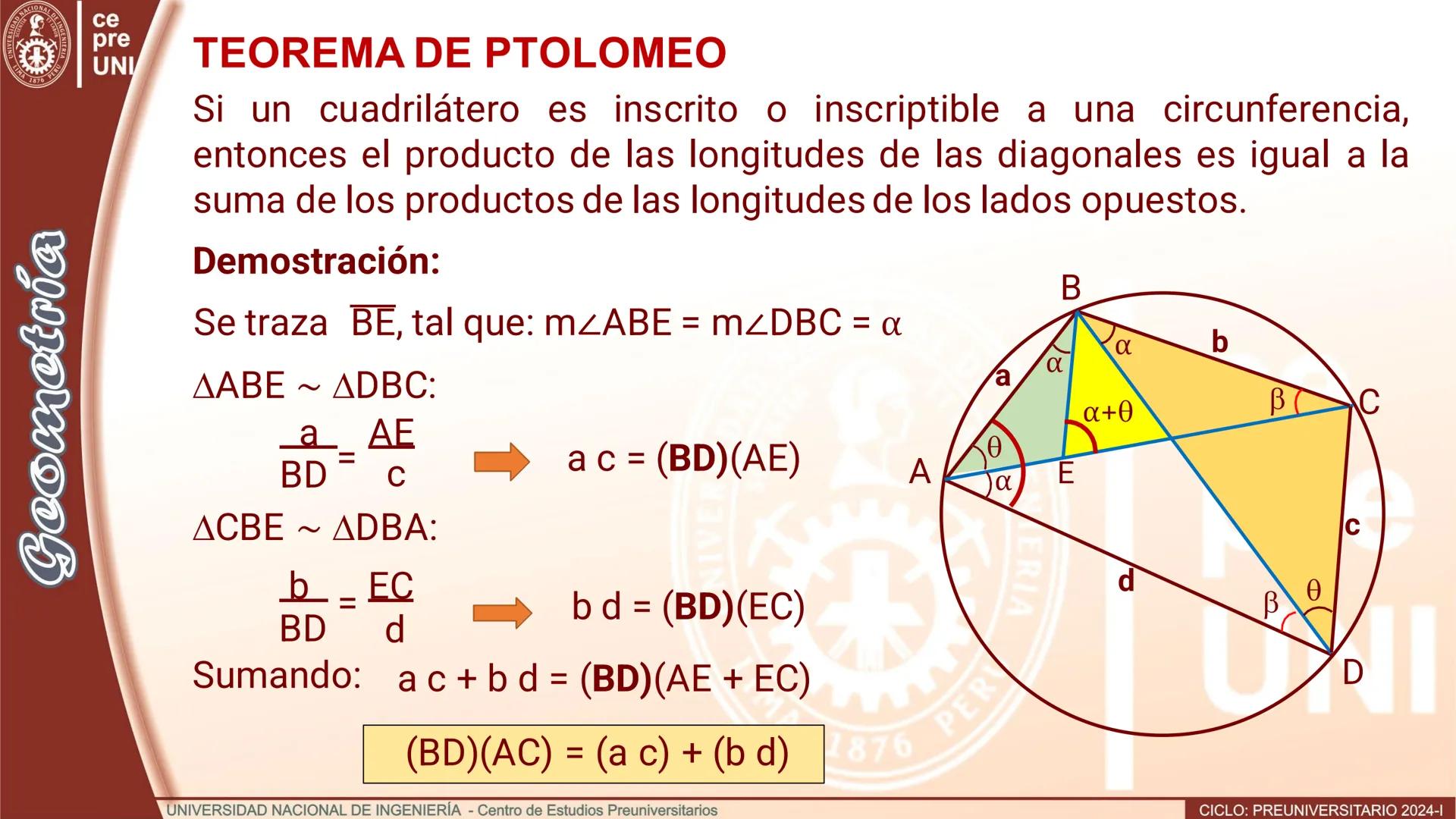 # TEOREMA DE LAS CUERDAS
Si en una circunferencia se trazan dos cuerdas secantes entonces los productos de las longitudes de los segmentos