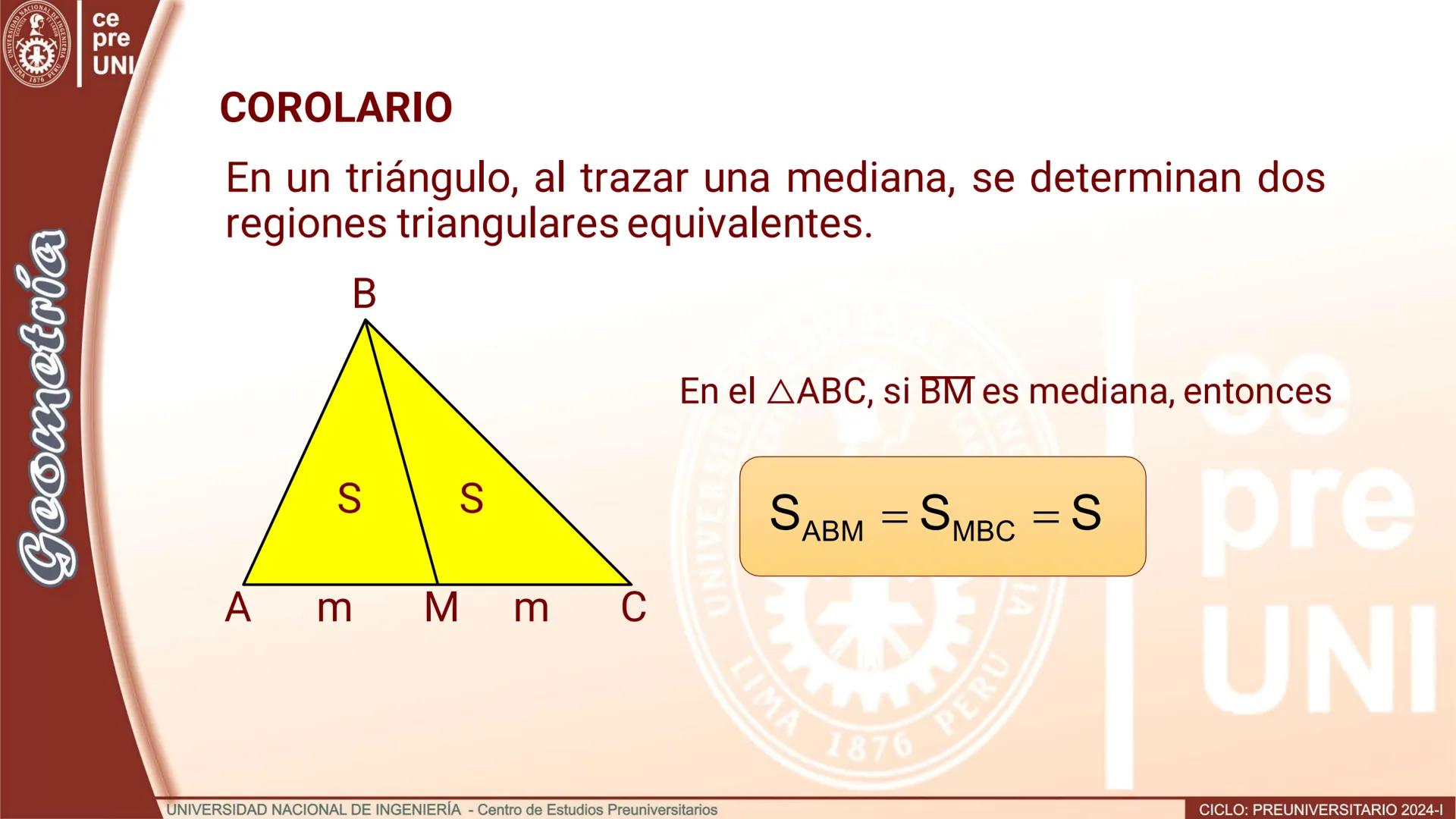 --- OCR Start ---
SIDAD NACIONAL DE IN
UNIVERS
IMA 1876 PER
ce
pre
UNI
Geometría
TEOREMA
Si dos triángulos tienen un par de alturas congruen