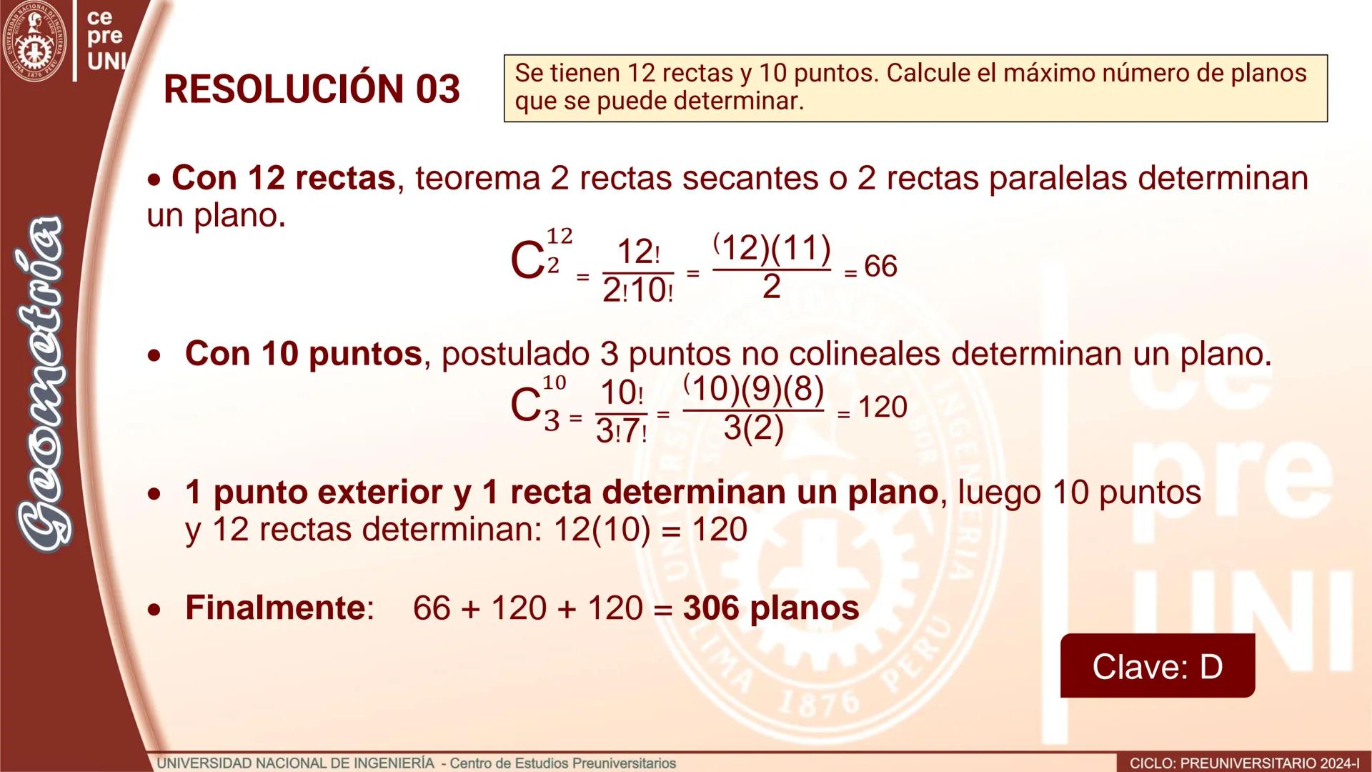 NACIONAL DE
UNIVERSIDAD
SCIENTIA ACION ET LABOR
LIMA
INGENIERIA
1876 PERU
ce
pre
UNI
TEORIA
Geometría
ELEMENTOS DE
GEOMETRÍA DEL ESPACIO
UNI