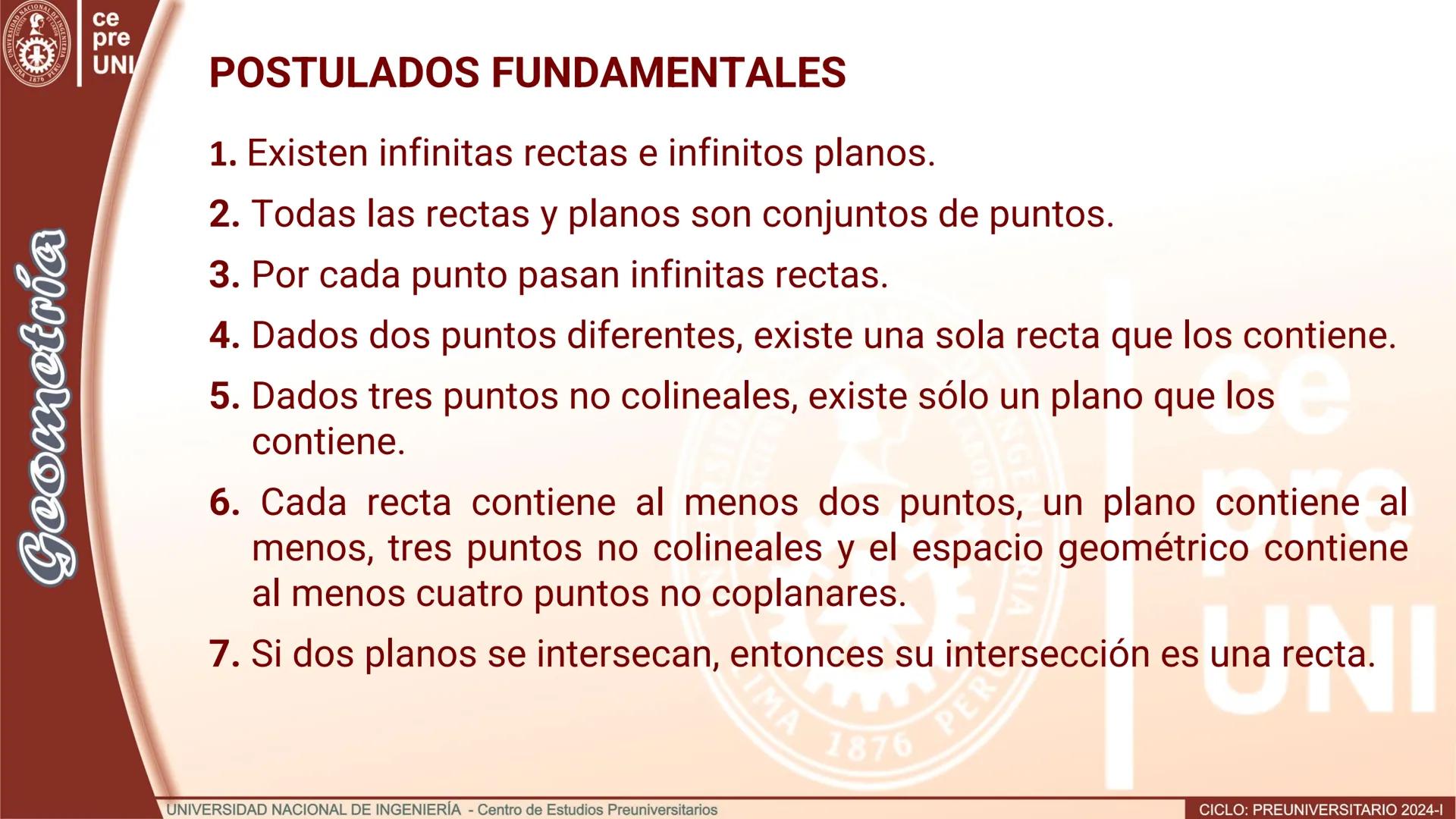 NACIONAL DE
UNIVERSIDAD
SCIENTIA ACION ET LABOR
LIMA
INGENIERIA
1876 PERU
ce
pre
UNI
TEORIA
Geometría
ELEMENTOS DE
GEOMETRÍA DEL ESPACIO
UNI