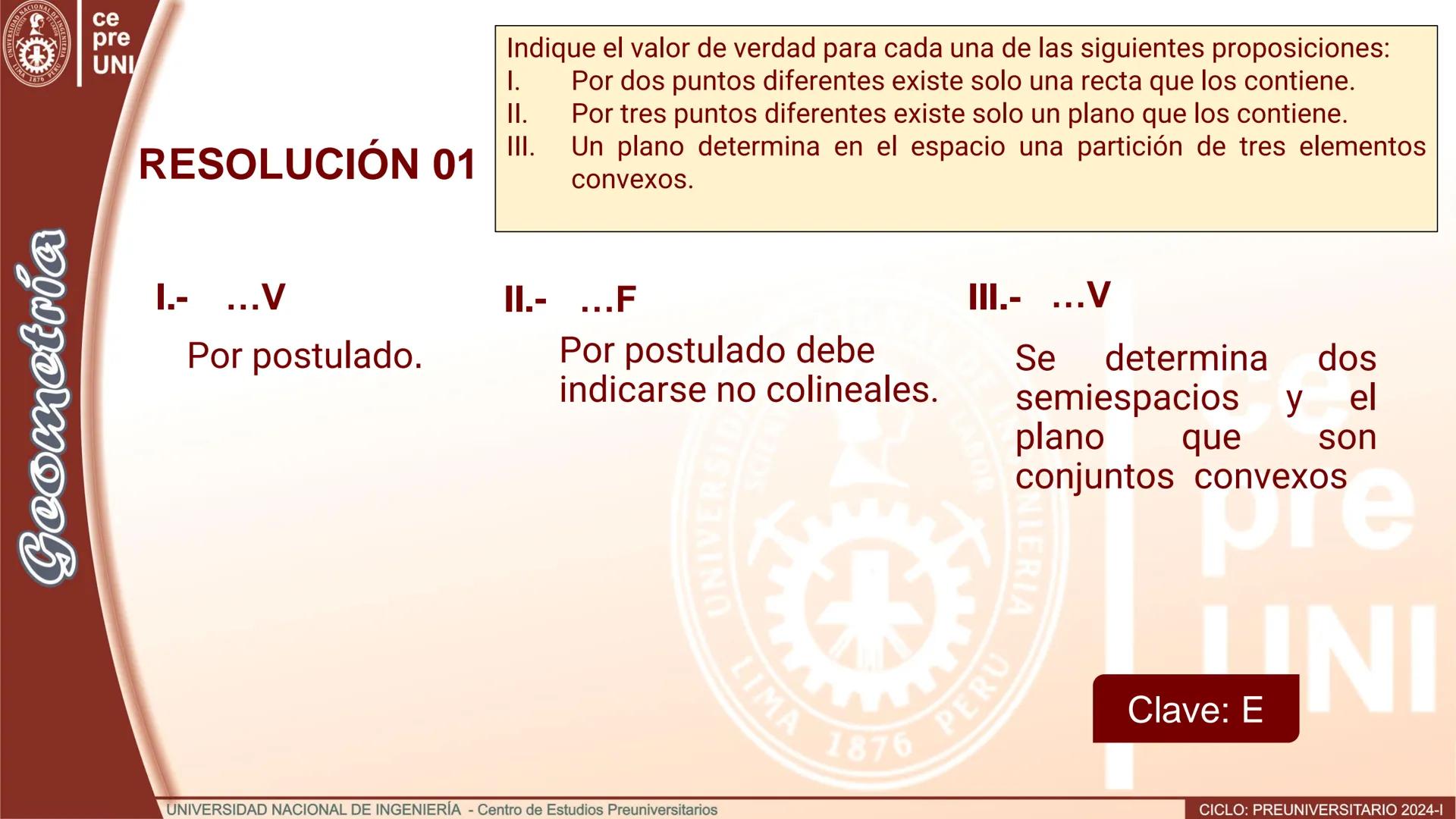 NACIONAL DE
UNIVERSIDAD
SCIENTIA ACION ET LABOR
LIMA
INGENIERIA
1876 PERU
ce
pre
UNI
TEORIA
Geometría
ELEMENTOS DE
GEOMETRÍA DEL ESPACIO
UNI