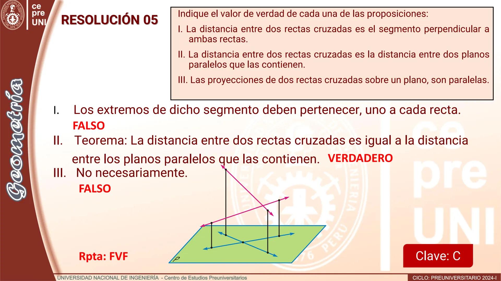 Geo
UNIVERSEORD
LIMA
TIA
ET LABOR
NACIONAL DE INGENIERIA
1876 PERU
ce
pre
UNI
TEORIA
Geometría
DISTANCIA ENTRE RECTAS
CRUZADAS
UNIVERSIDAD N