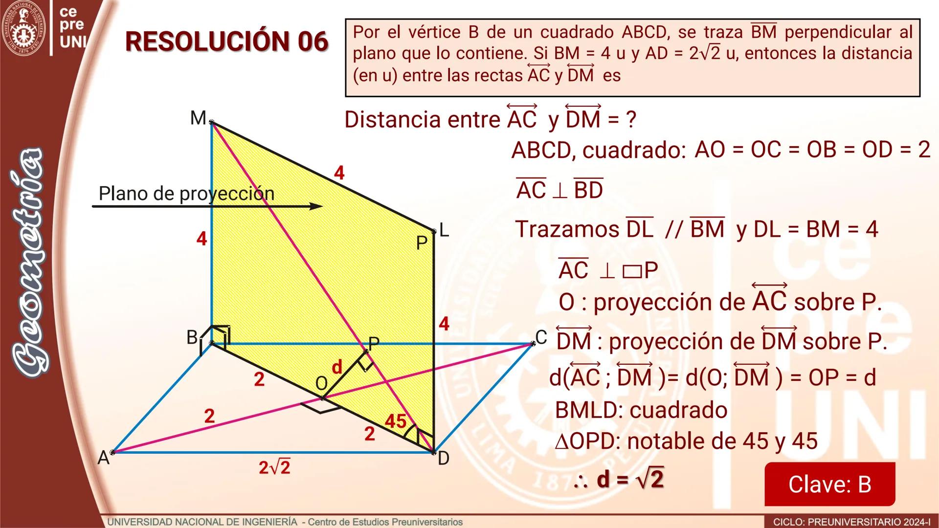 Geo
UNIVERSEORD
LIMA
TIA
ET LABOR
NACIONAL DE INGENIERIA
1876 PERU
ce
pre
UNI
TEORIA
Geometría
DISTANCIA ENTRE RECTAS
CRUZADAS
UNIVERSIDAD N
