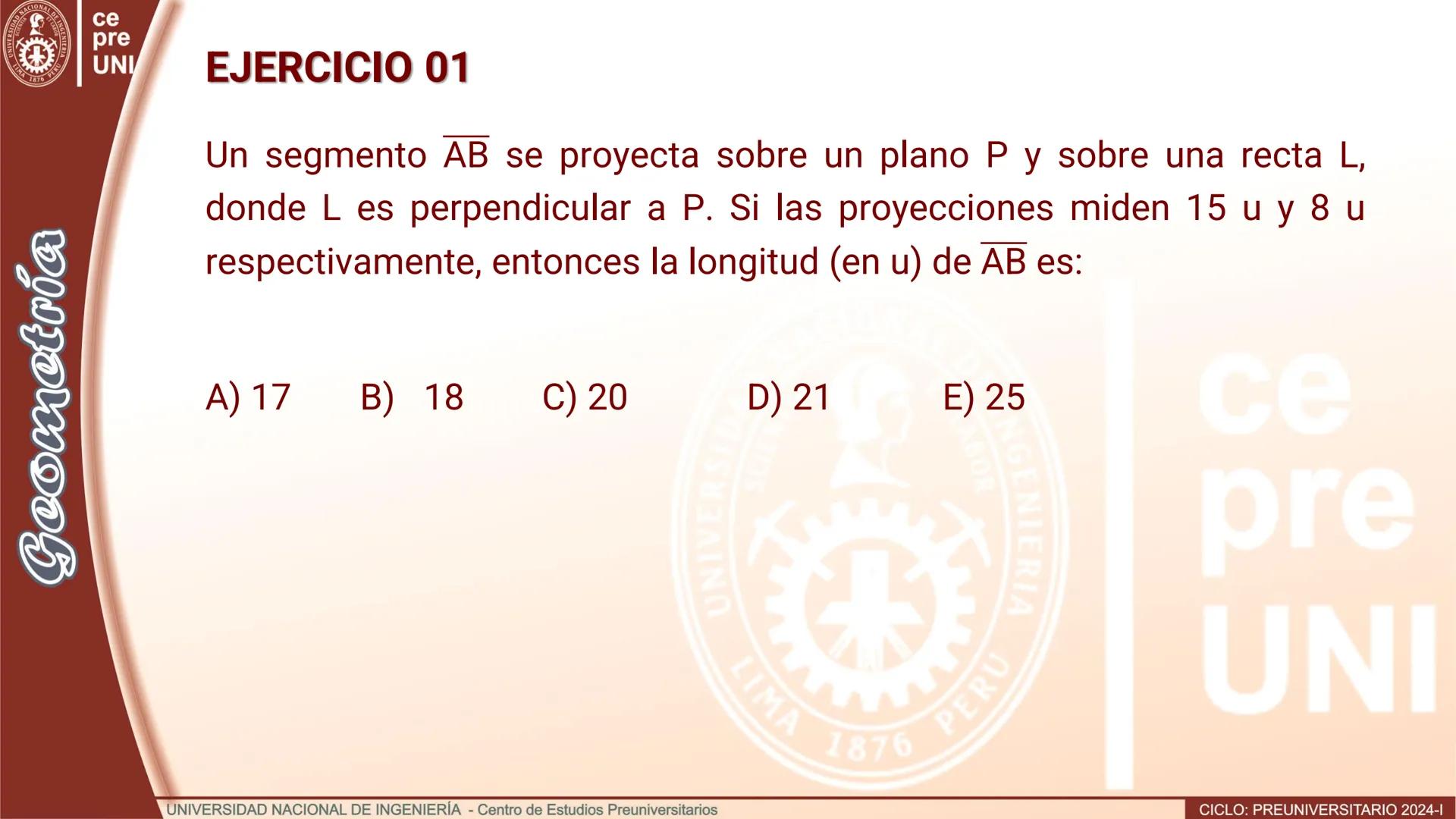 Geo
UNIVERSEORD
LIMA
TIA
ET LABOR
NACIONAL DE INGENIERIA
1876 PERU
ce
pre
UNI
TEORIA
Geometría
DISTANCIA ENTRE RECTAS
CRUZADAS
UNIVERSIDAD N