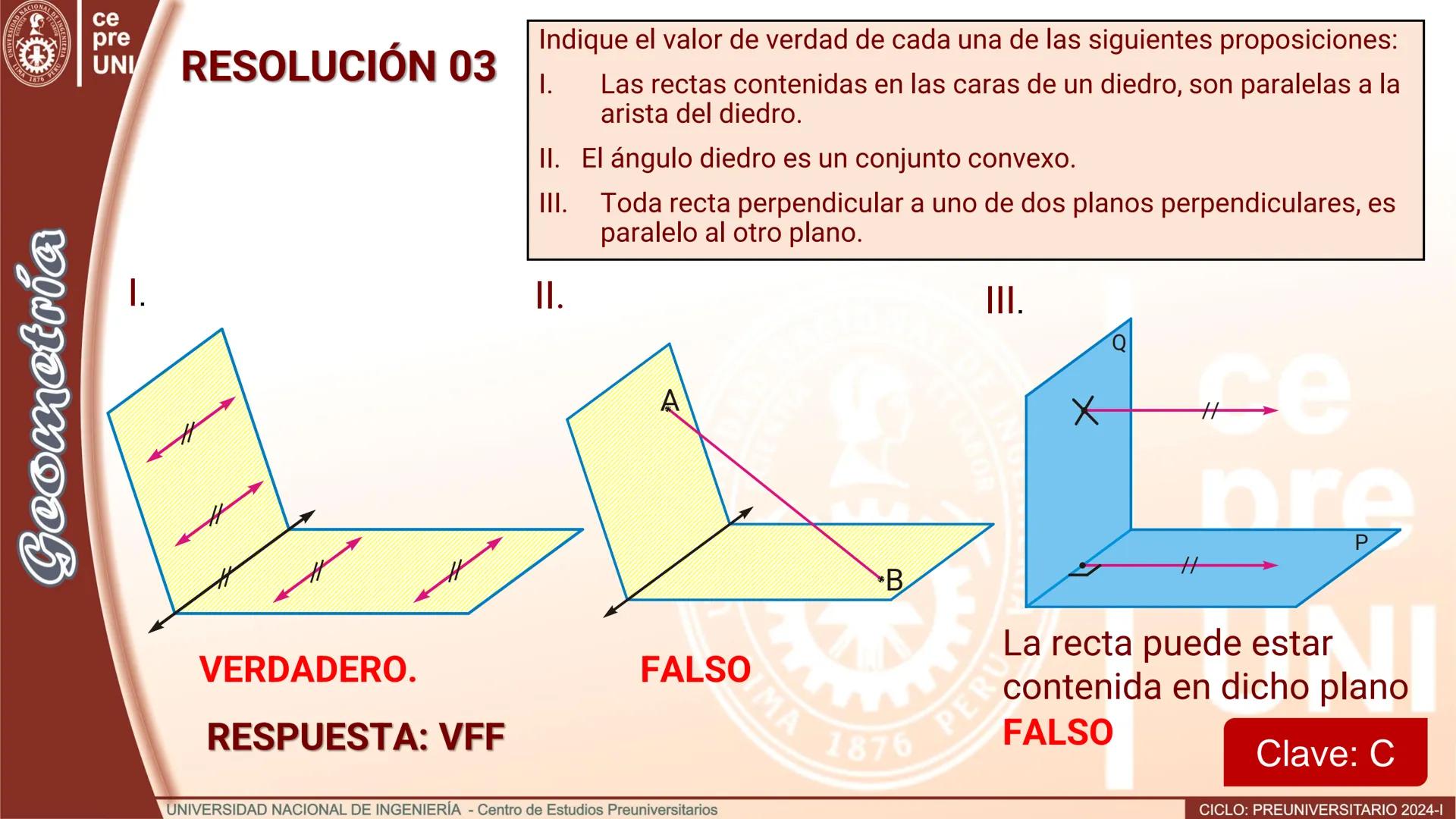 # TEORÍA
# Geometría
## ÁNGULO DIEDRO
CICLO
PREUNIVERSITARIO
2024-1
Semana
13b
UNIVERSIDAD NACIONAL DE INGENIERÍA - Centro