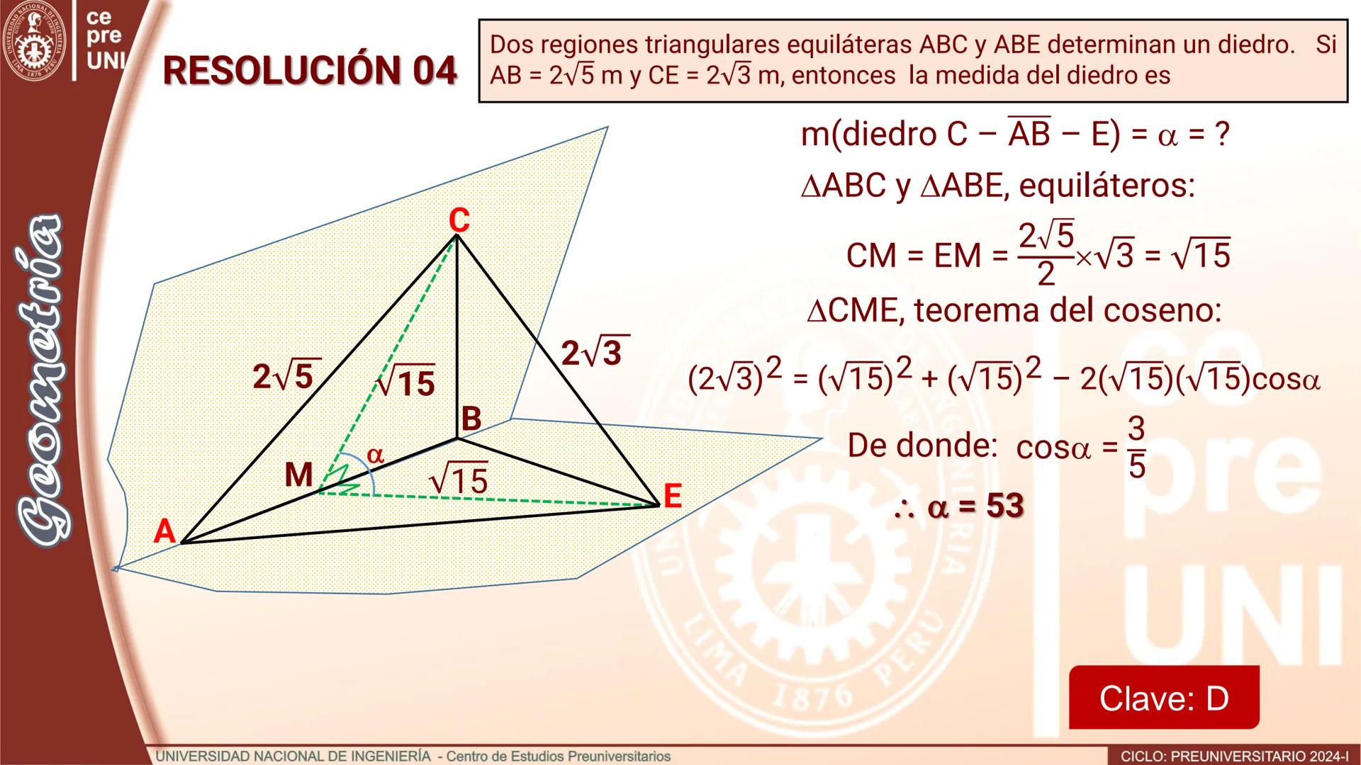 # TEORÍA
# Geometría
## ÁNGULO DIEDRO
CICLO
PREUNIVERSITARIO
2024-1
Semana
13b
UNIVERSIDAD NACIONAL DE INGENIERÍA - Centro