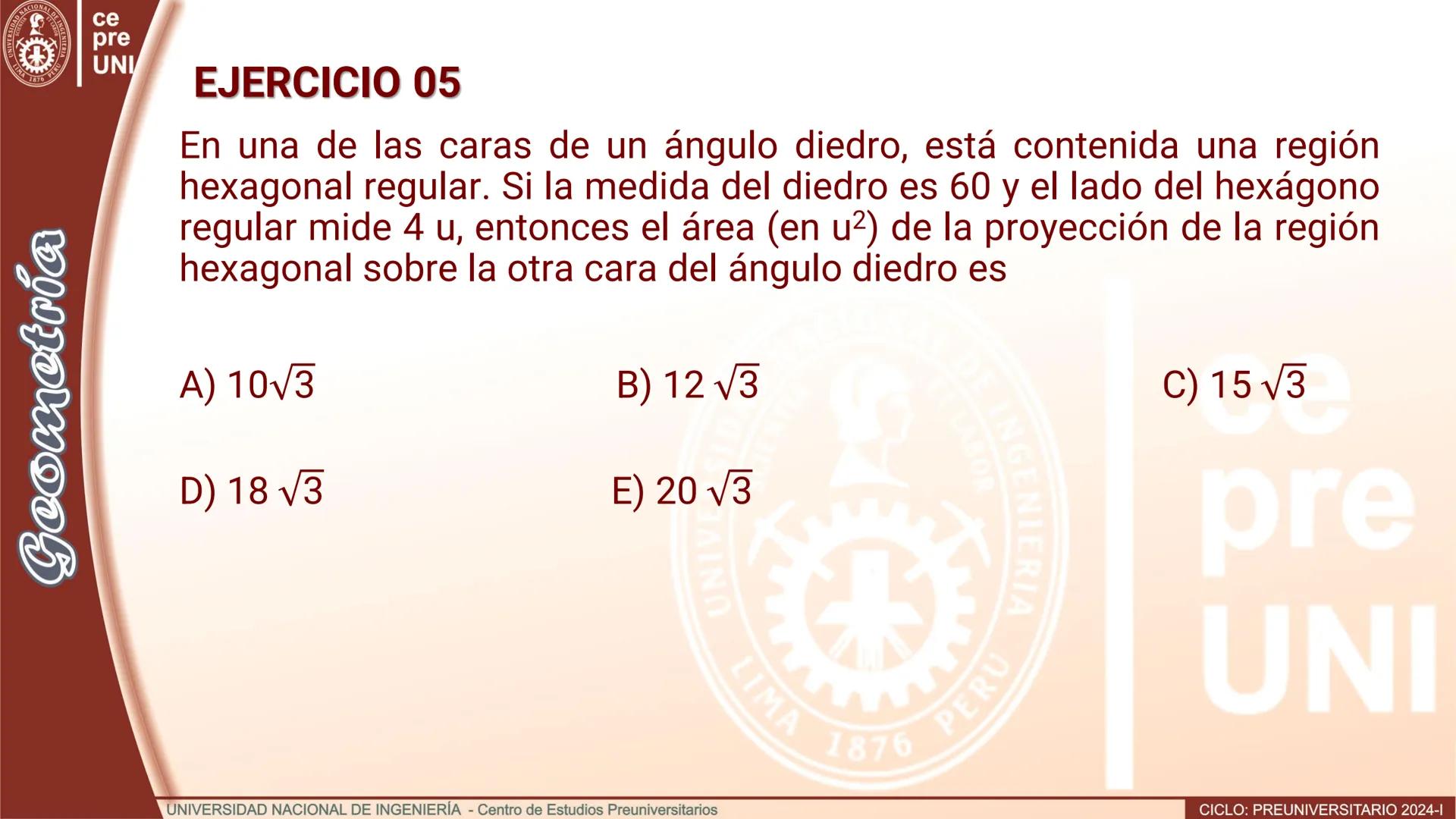 # TEORÍA
# Geometría
## ÁNGULO DIEDRO
CICLO
PREUNIVERSITARIO
2024-1
Semana
13b
UNIVERSIDAD NACIONAL DE INGENIERÍA - Centro