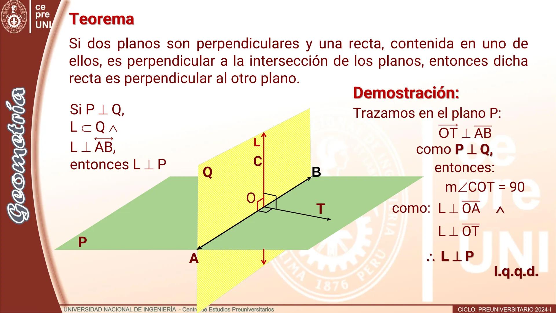 # TEORÍA
# Geometría
## ÁNGULO DIEDRO
CICLO
PREUNIVERSITARIO
2024-1
Semana
13b
UNIVERSIDAD NACIONAL DE INGENIERÍA - Centro