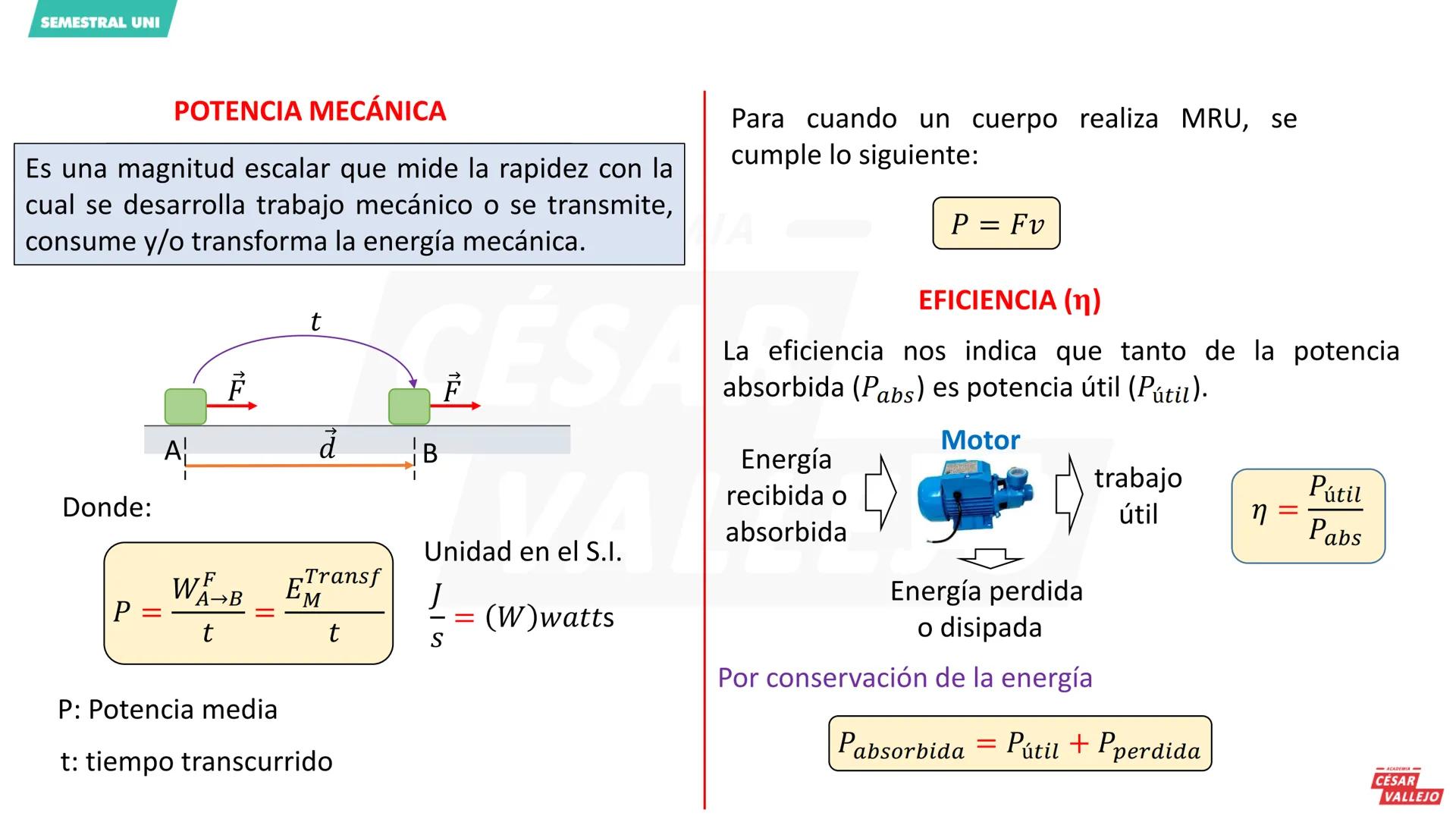 SEMESTRAL UNI
Objetivos
ACADEMIA
• Conocer el concepto de trabajo mecánico.
• Determinar la cantidad trabajo mecánico
en diferentes casos.
•