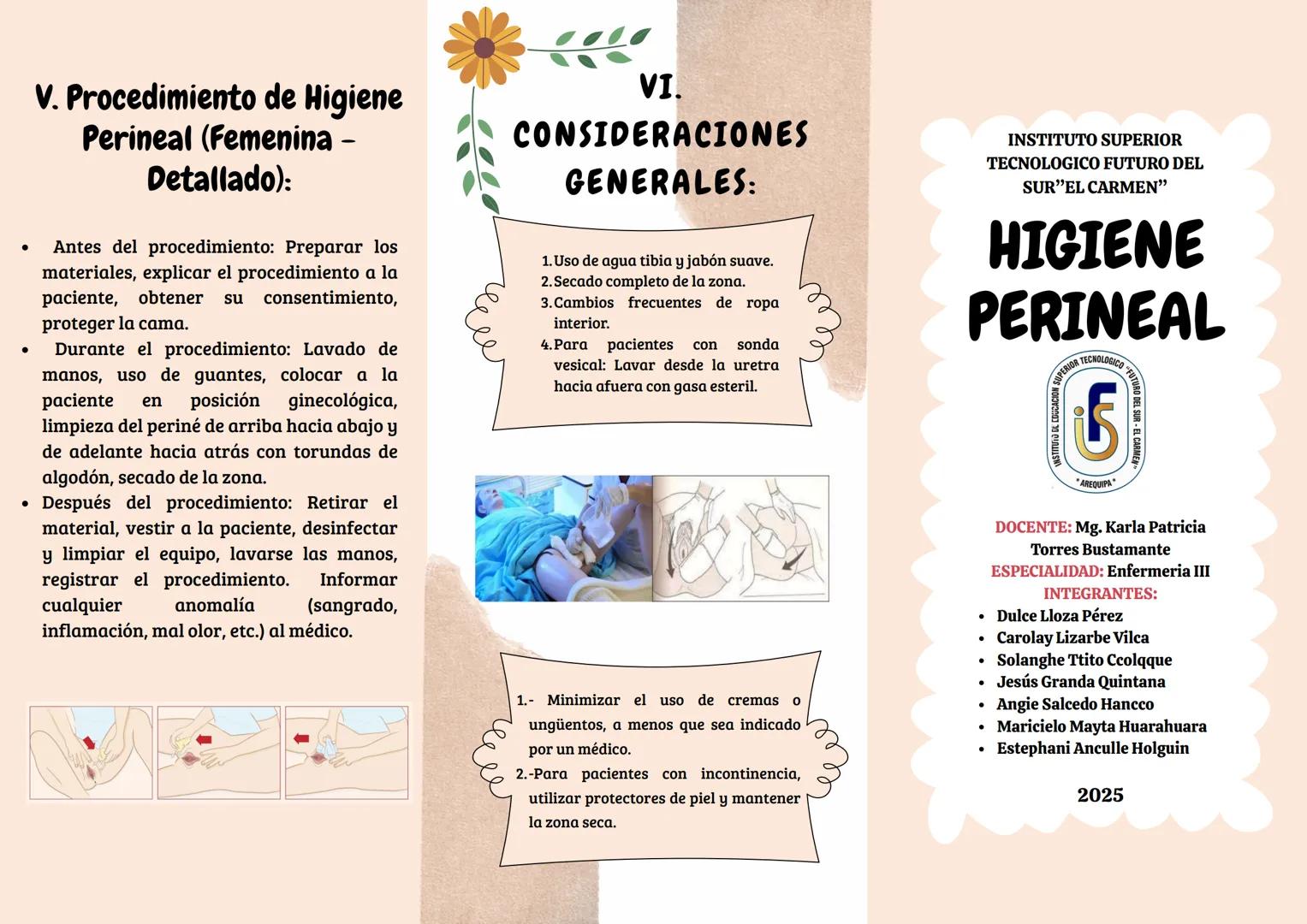 I. Introducción y
Objetivos:
- Definición:
La higiene perineal es el lavado periódico y
aséptico de la región perineal (área entre la
vulva