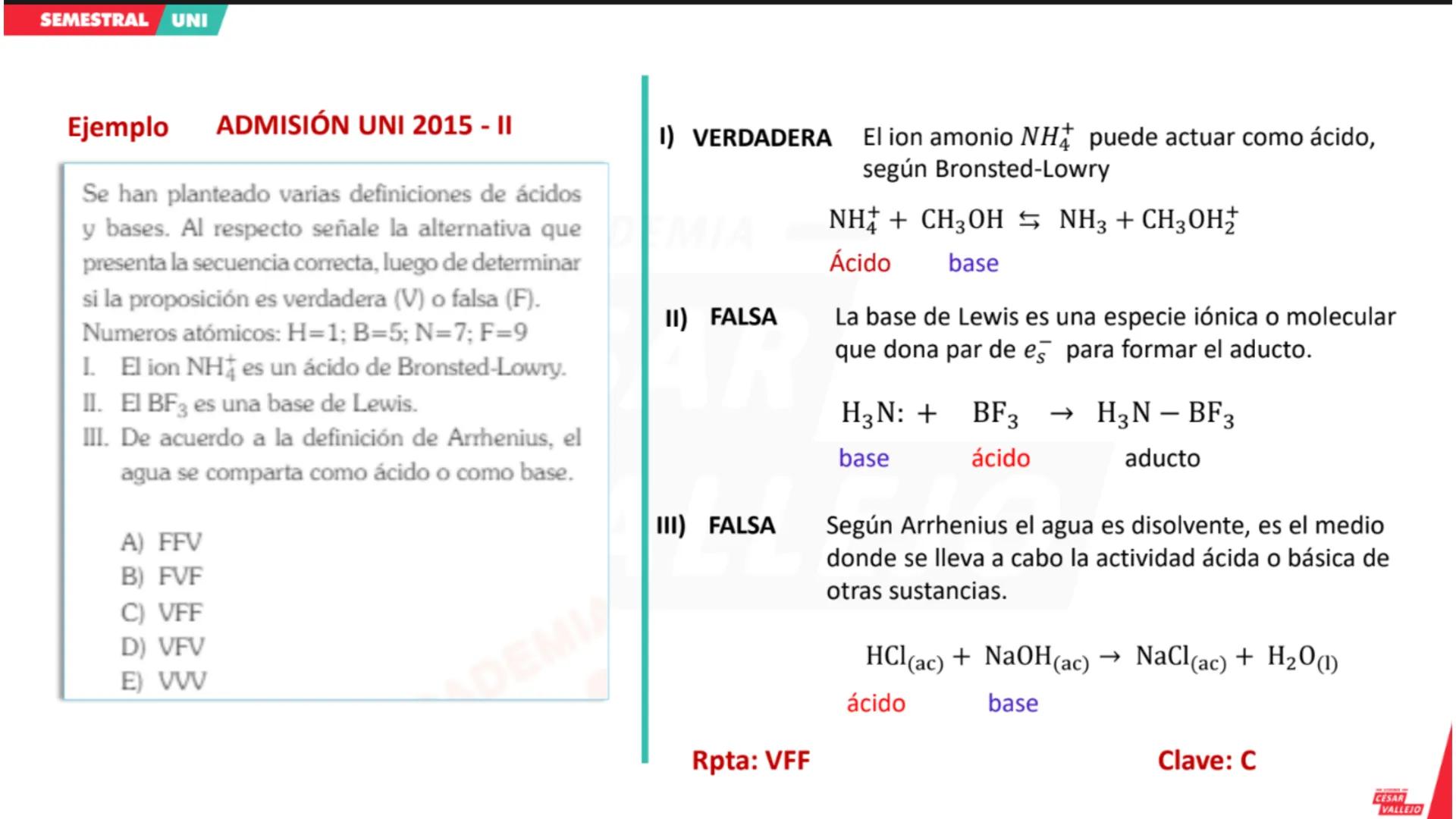 CICLO
SEMESTRAL
UNI
ACADEMIA
CÉSAR
VALLEJO
QUÍMICA
Tema: Ácidos y Bases
Docente: Carbajal Camacho Gonzalo
academiacesarvallejo.edu.pe II. IN