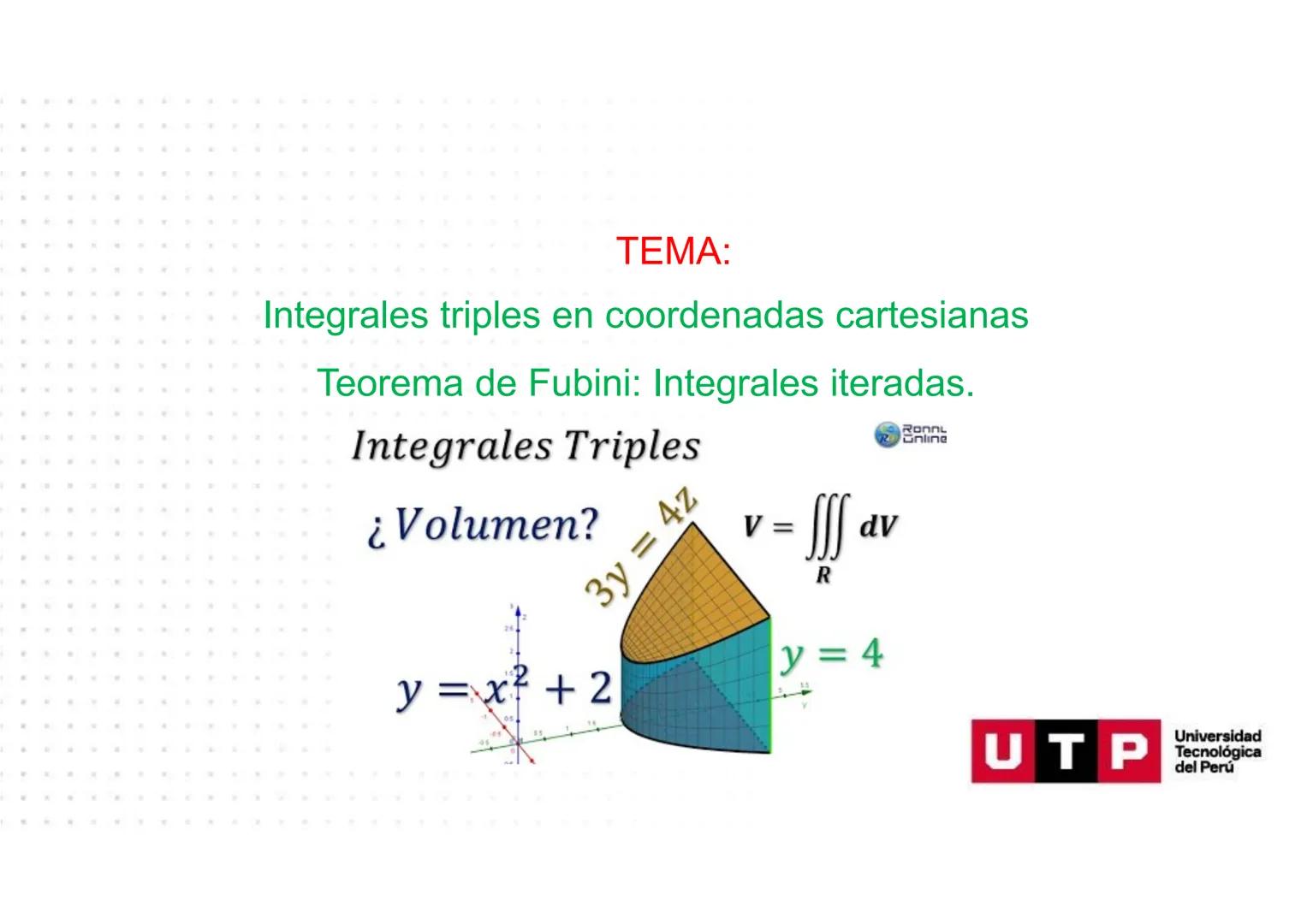 CÁLCULO AVANZADO
PARA INGENIERÍA
Unidad: 2
Integrales triples en coordenadas cartesianas
Teorema de Fubini: Integrales iteradas.
Semana 11 -