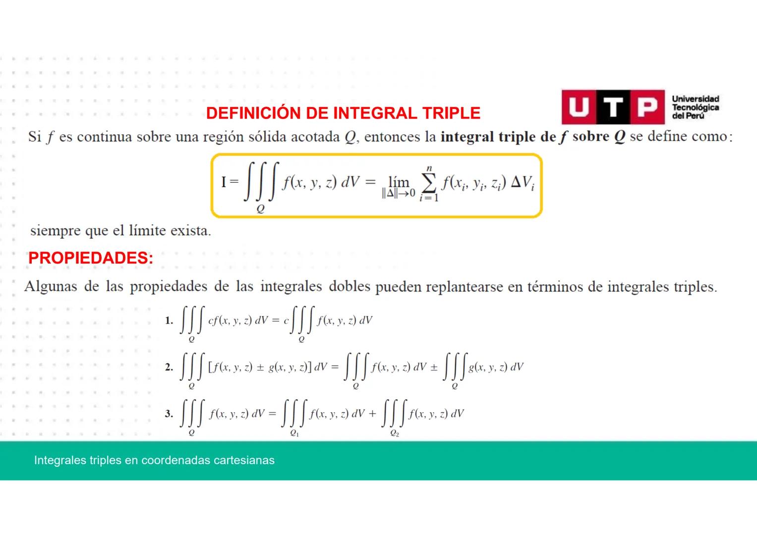 CÁLCULO AVANZADO
PARA INGENIERÍA
Unidad: 2
Integrales triples en coordenadas cartesianas
Teorema de Fubini: Integrales iteradas.
Semana 11 -