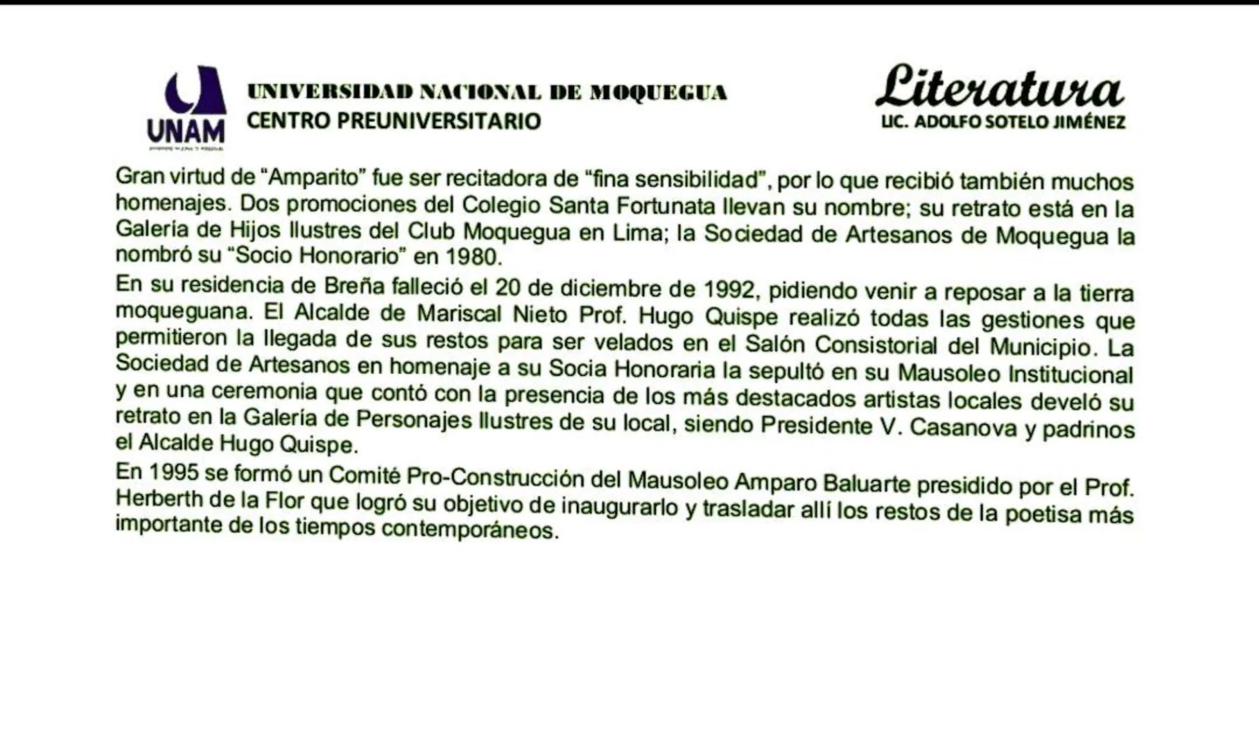 ## Literatura regional moqueguana
JOSE CARLOS MARIATEGUI LA CHIRA
Semana
3
José del Carmen Eliseo Mariátegui La Chira nació en Moquegua e