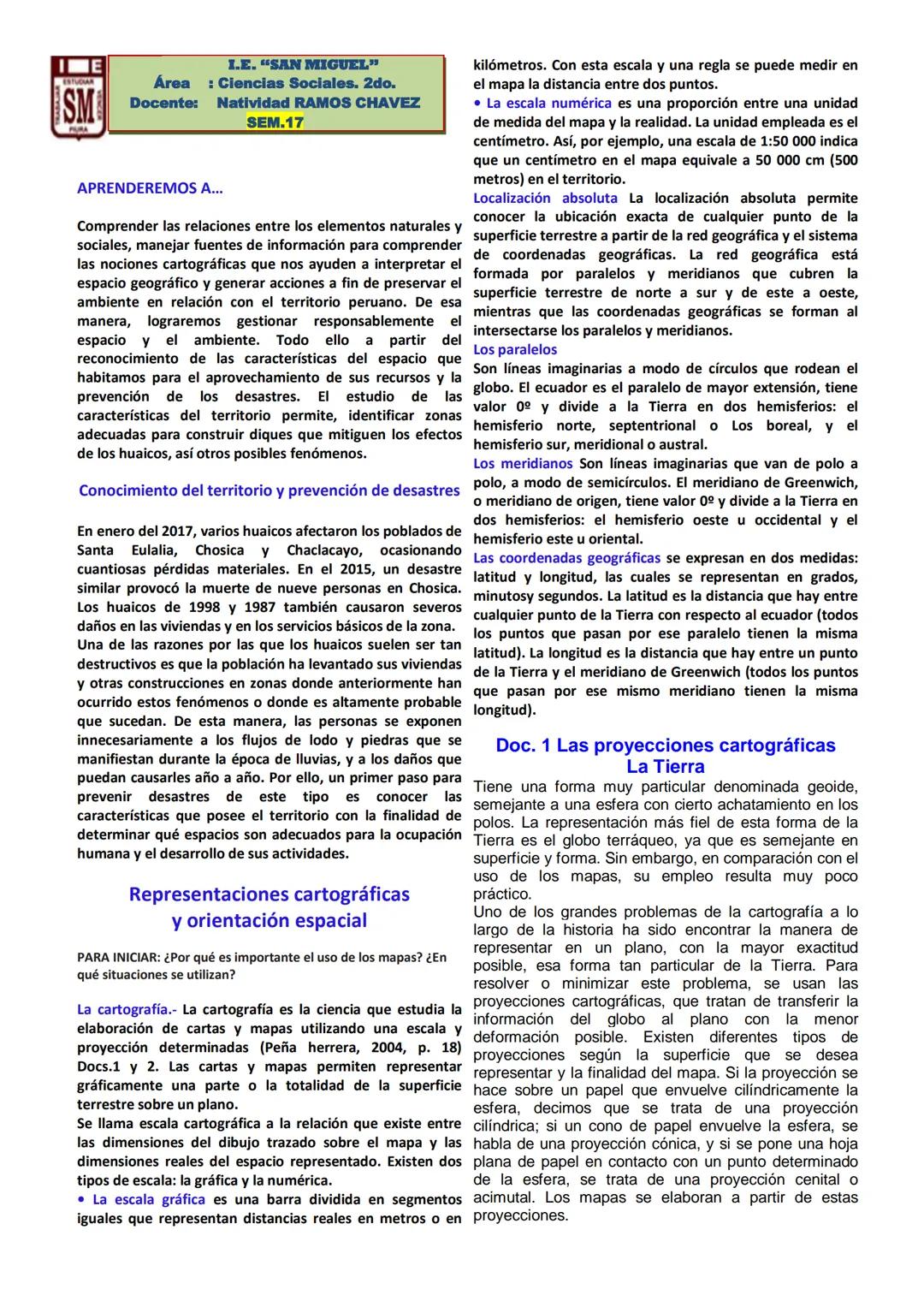 # IE
# SM
I.E. "SAN MIGUEL"
Área: Ciencias Sociales. 2do.
Docente: Natividad RAMOS CHAVEZ
SEM.17
APRENDEREMOS A...
Comprender las relacion