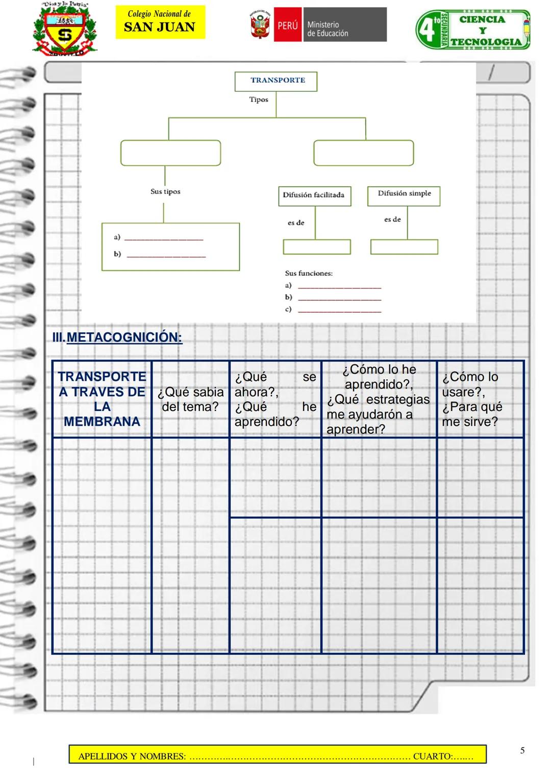 # ENTENDIENDO LA DINÁMICA CELULAR: UN VIAJE A TRAVÉS DEL TRANSPORTE DE MEMBRANA
GRADO
CUARTO GRADO
SECCIONES: D-E-F-G-H-I
DOCENTE
Rosa Clau