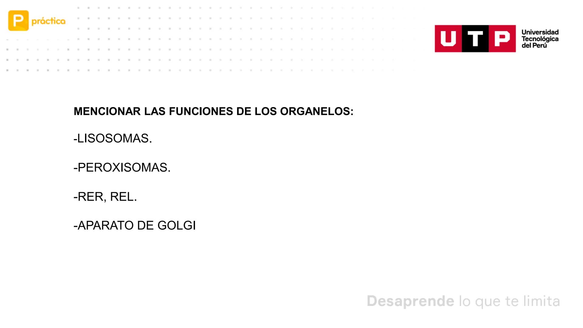 # BIOLOGIA CELULAR
EQUIPO DE DOCENTES ## MECANISMOS PARA EL METABOLISMO CELULAR.
Logro Sesión: Conocer las funciones de
peroxisomas, retíc