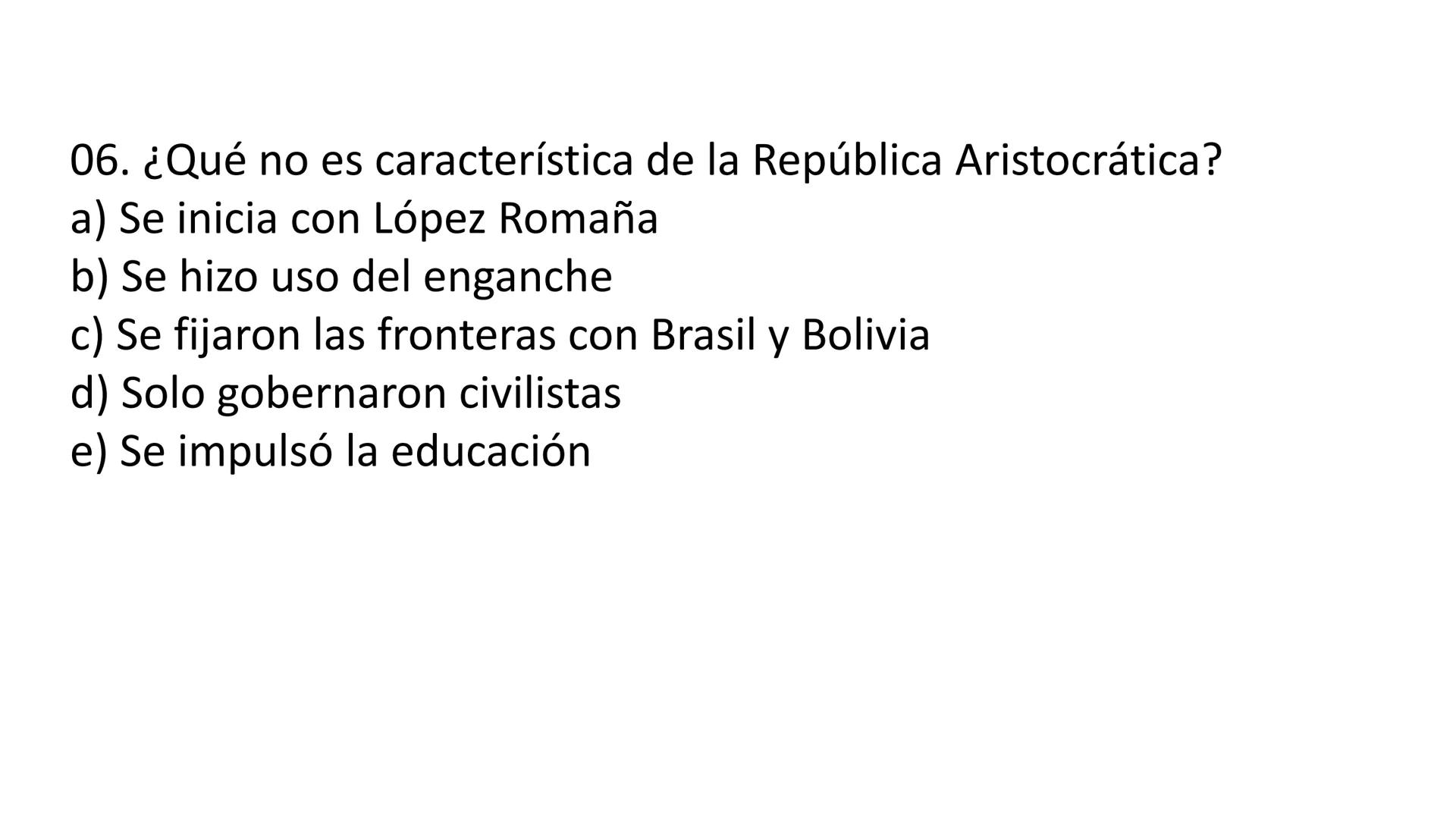 # CAPÍTULO 01:
PRIMER MILITARISMO 01. Luego de la guerra de Independencia del Perú y por la debilidad
administrativa, la fragmentación polí