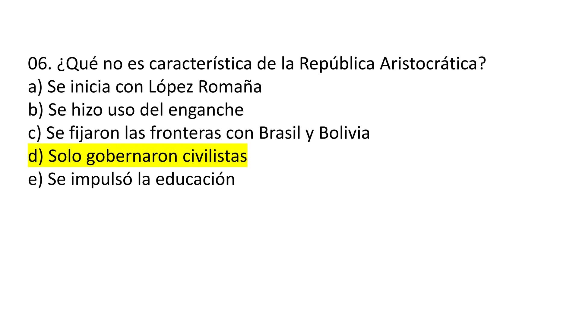 # CAPÍTULO 01:
PRIMER MILITARISMO 01. Luego de la guerra de Independencia del Perú y por la debilidad
administrativa, la fragmentación polí