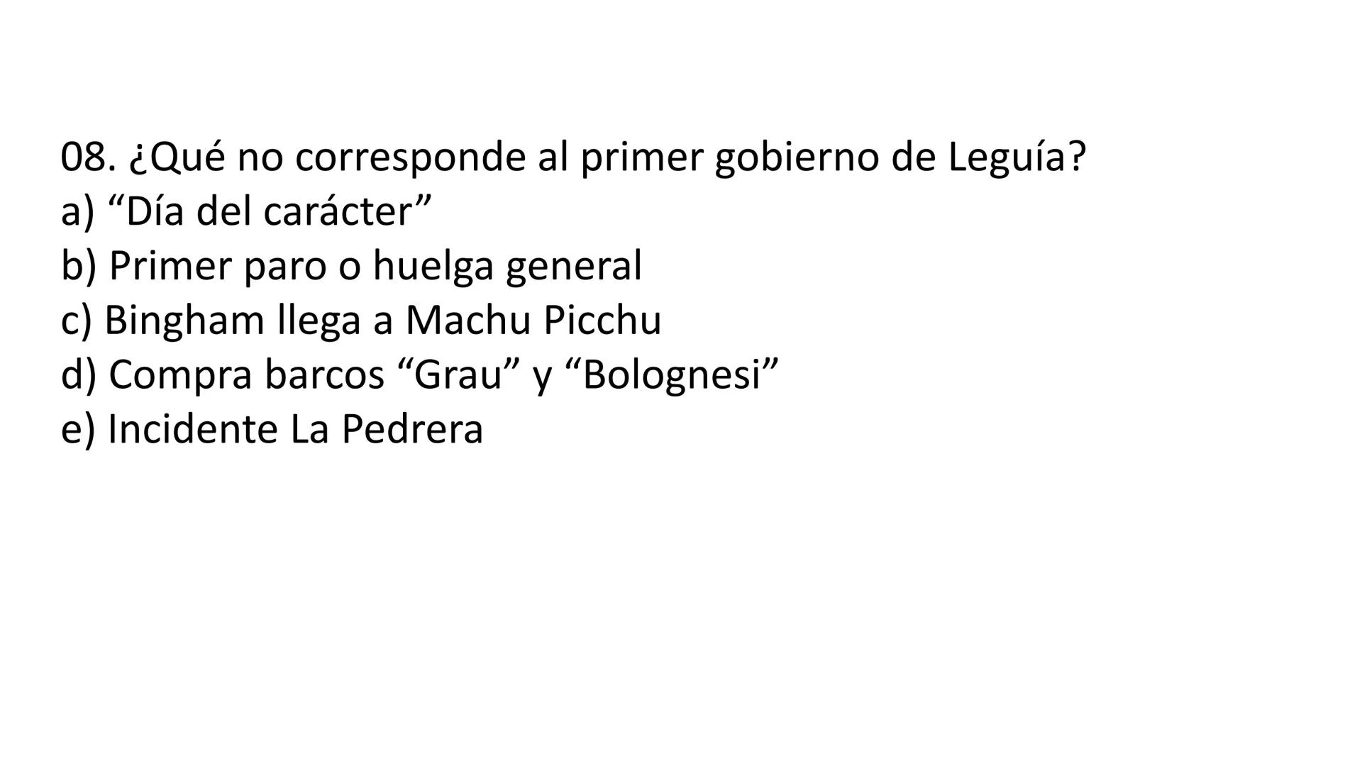 # CAPÍTULO 01:
PRIMER MILITARISMO 01. Luego de la guerra de Independencia del Perú y por la debilidad
administrativa, la fragmentación polí