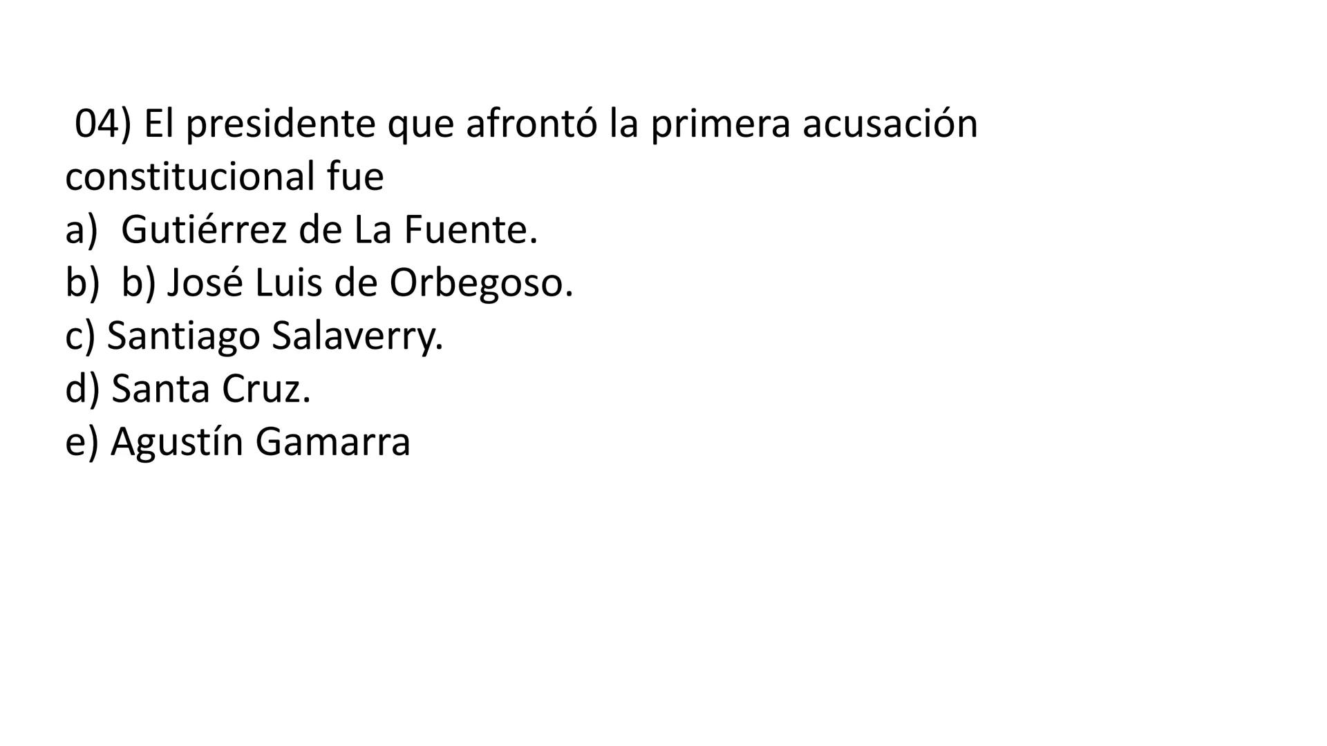 # CAPÍTULO 01:
PRIMER MILITARISMO 01. Luego de la guerra de Independencia del Perú y por la debilidad
administrativa, la fragmentación polí