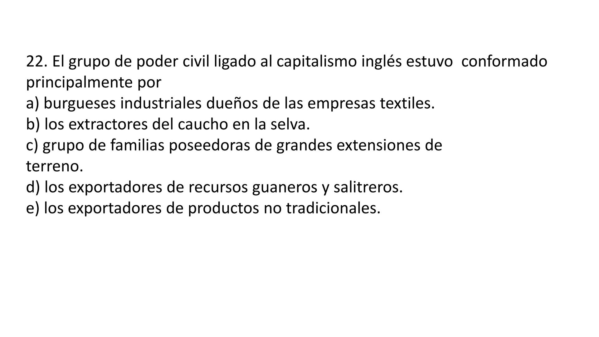 # CAPÍTULO 01:
PRIMER MILITARISMO 01. Luego de la guerra de Independencia del Perú y por la debilidad
administrativa, la fragmentación polí