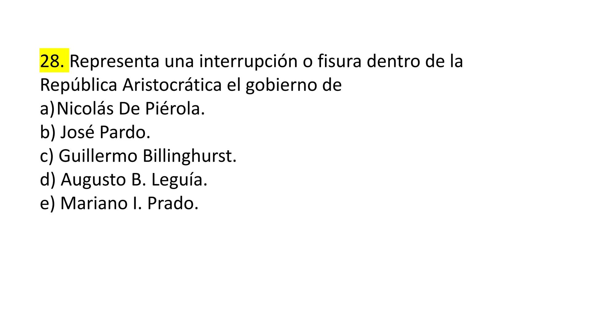 # CAPÍTULO 01:
PRIMER MILITARISMO 01. Luego de la guerra de Independencia del Perú y por la debilidad
administrativa, la fragmentación polí