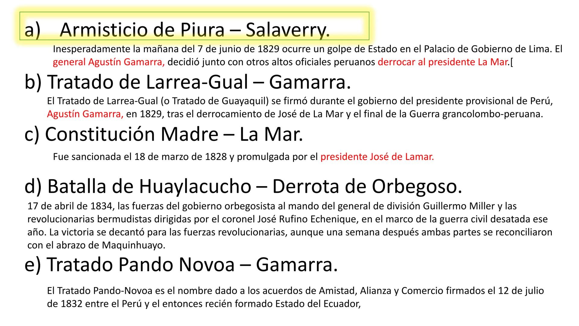 # CAPÍTULO 01:
PRIMER MILITARISMO 01. Luego de la guerra de Independencia del Perú y por la debilidad
administrativa, la fragmentación polí