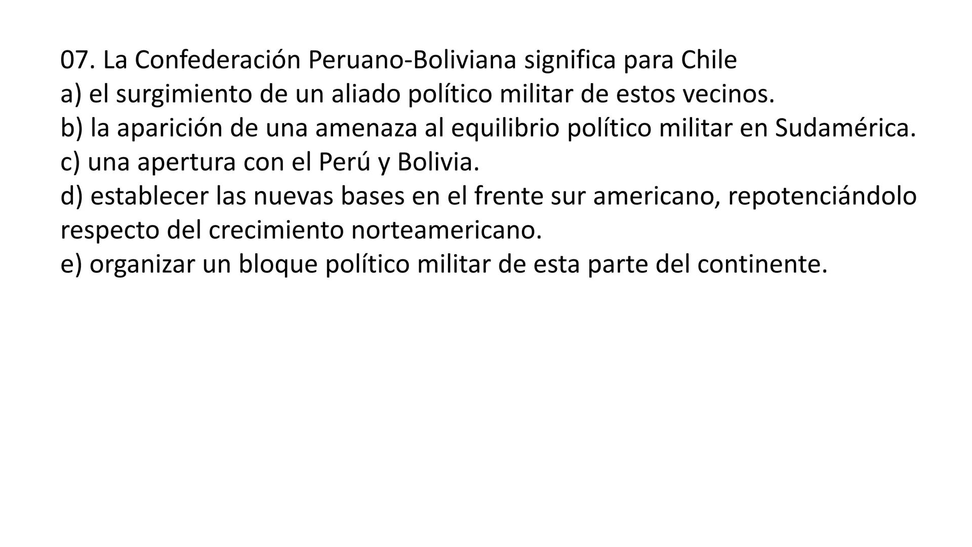 # CAPÍTULO 01:
PRIMER MILITARISMO 01. Luego de la guerra de Independencia del Perú y por la debilidad
administrativa, la fragmentación polí
