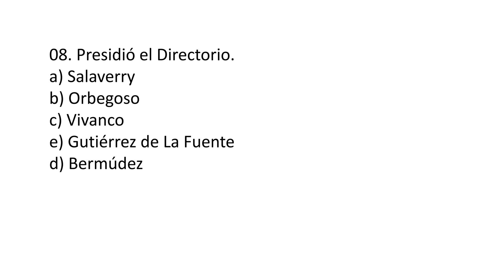 # CAPÍTULO 01:
PRIMER MILITARISMO 01. Luego de la guerra de Independencia del Perú y por la debilidad
administrativa, la fragmentación polí