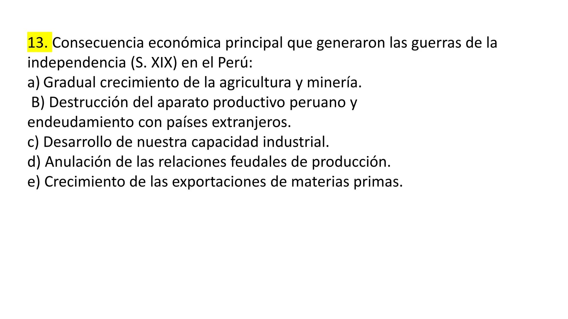 # CAPÍTULO 01:
PRIMER MILITARISMO 01. Luego de la guerra de Independencia del Perú y por la debilidad
administrativa, la fragmentación polí