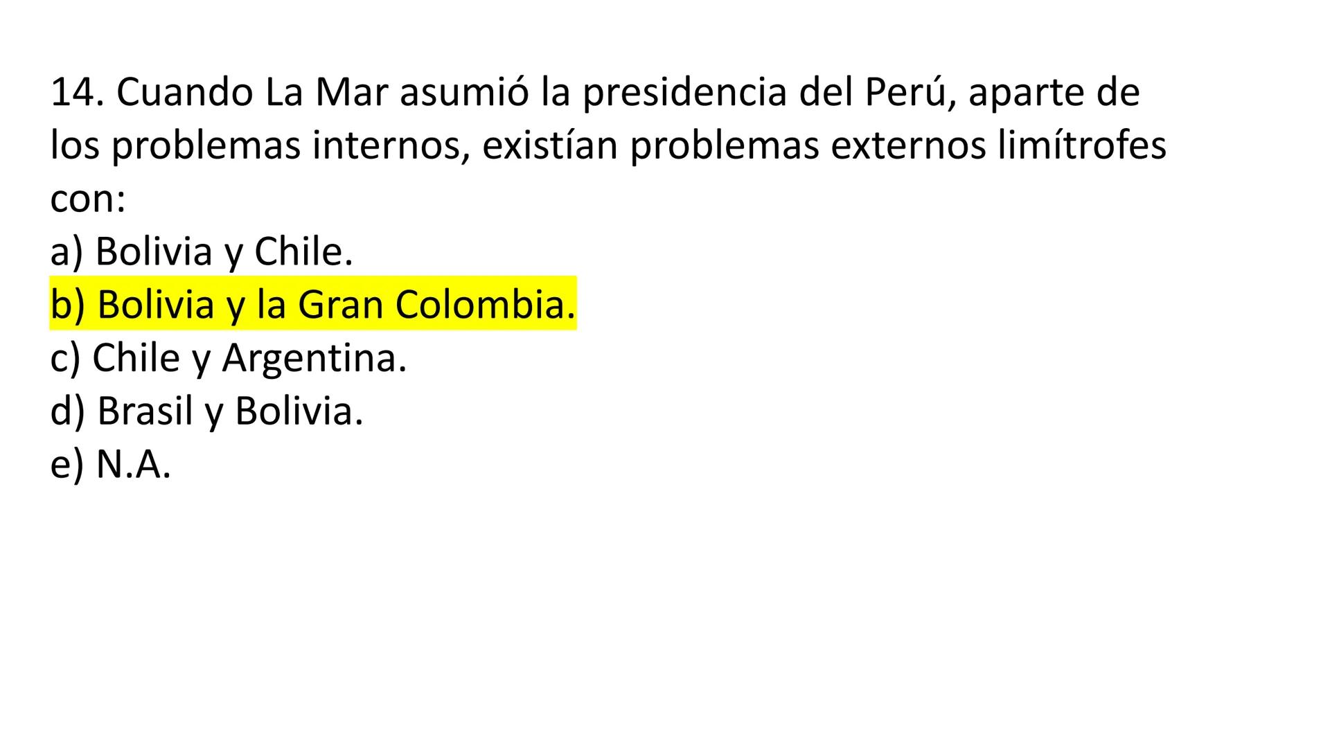 # CAPÍTULO 01:
PRIMER MILITARISMO 01. Luego de la guerra de Independencia del Perú y por la debilidad
administrativa, la fragmentación polí