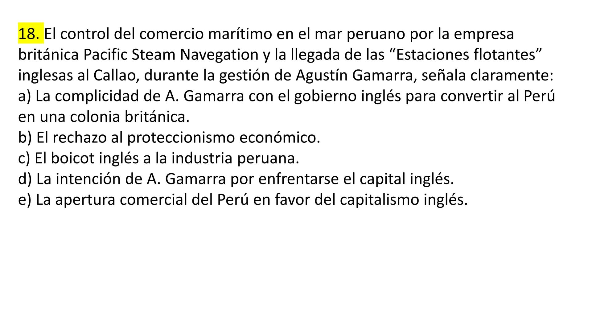 # CAPÍTULO 01:
PRIMER MILITARISMO 01. Luego de la guerra de Independencia del Perú y por la debilidad
administrativa, la fragmentación polí