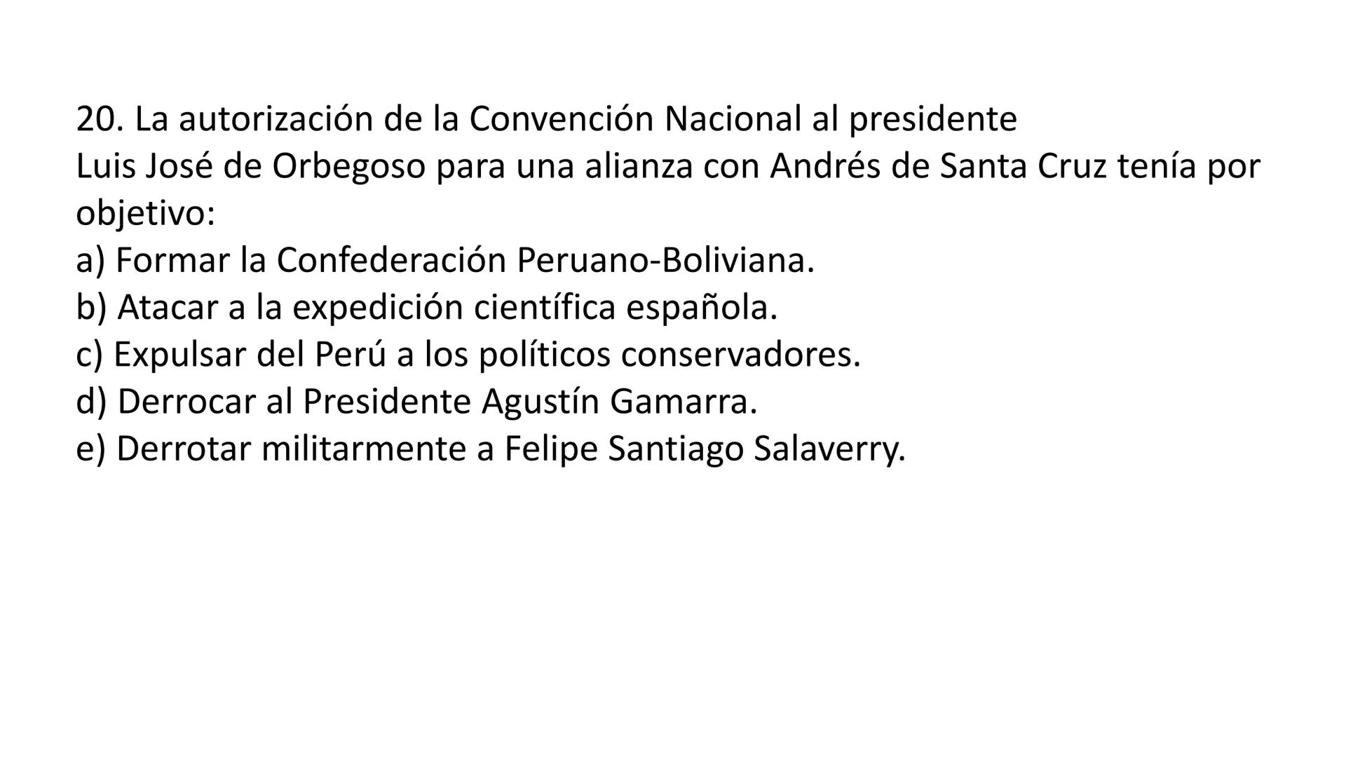 # CAPÍTULO 01:
PRIMER MILITARISMO 01. Luego de la guerra de Independencia del Perú y por la debilidad
administrativa, la fragmentación polí