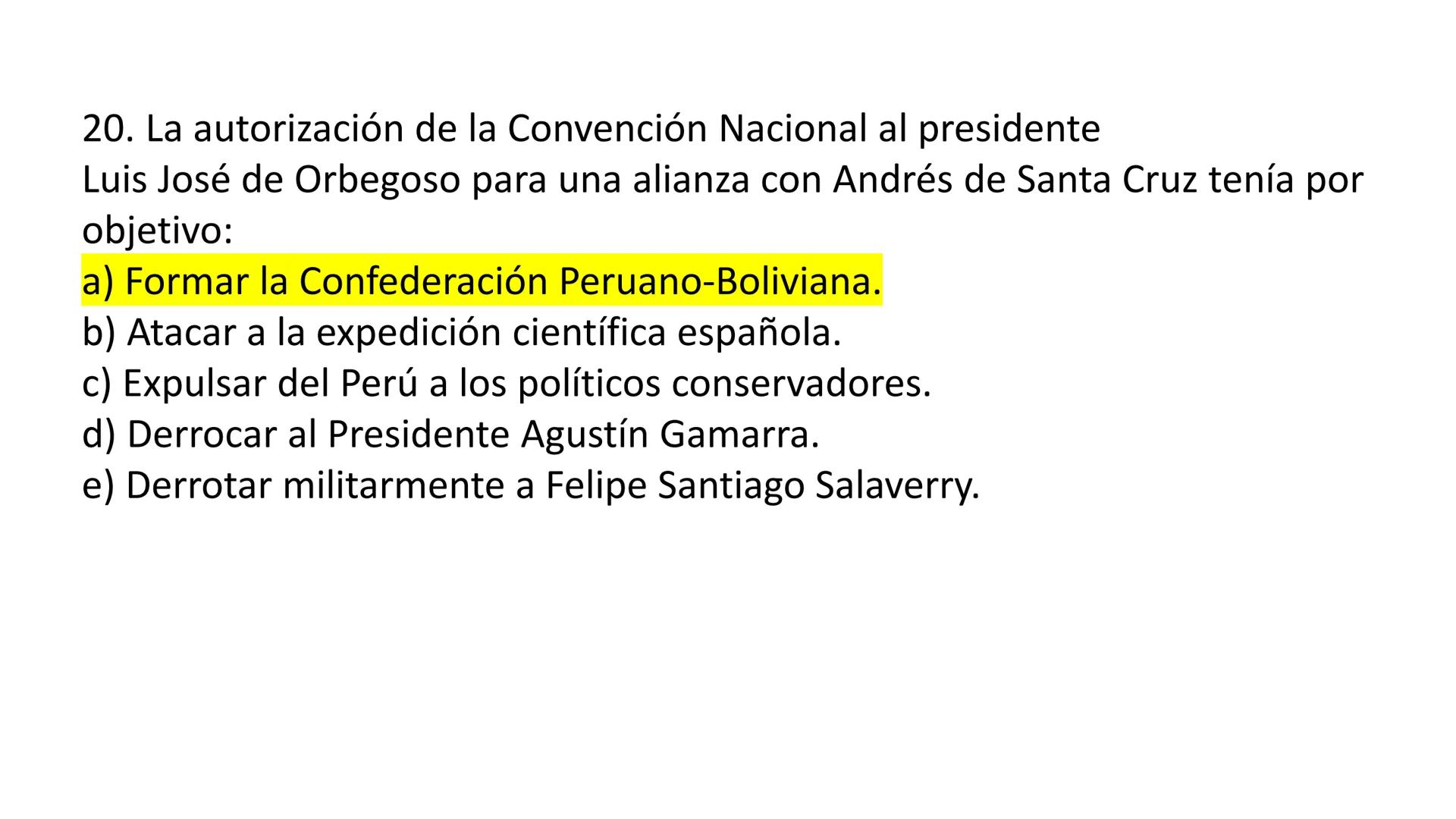 # CAPÍTULO 01:
PRIMER MILITARISMO 01. Luego de la guerra de Independencia del Perú y por la debilidad
administrativa, la fragmentación polí