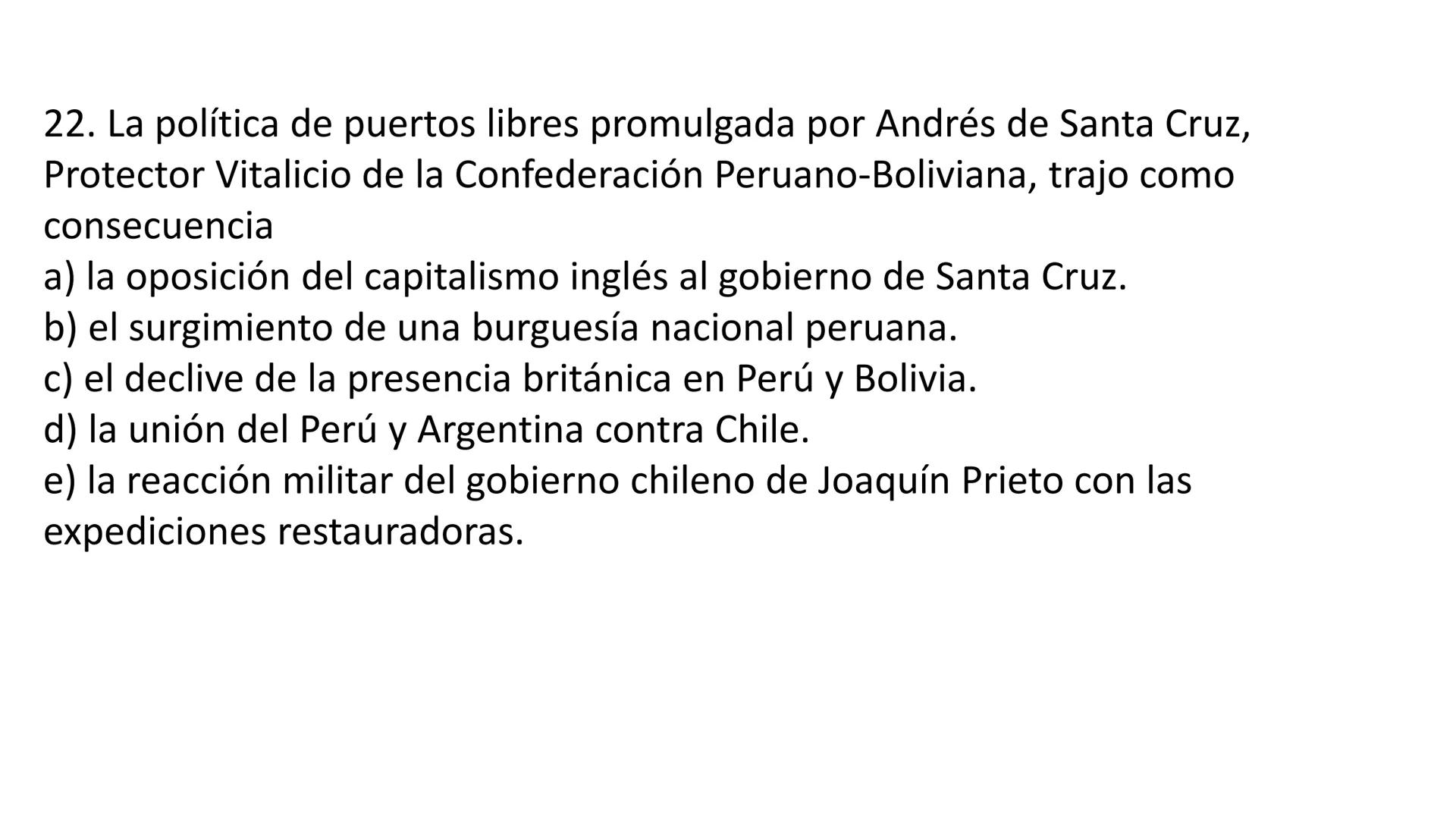 # CAPÍTULO 01:
PRIMER MILITARISMO 01. Luego de la guerra de Independencia del Perú y por la debilidad
administrativa, la fragmentación polí