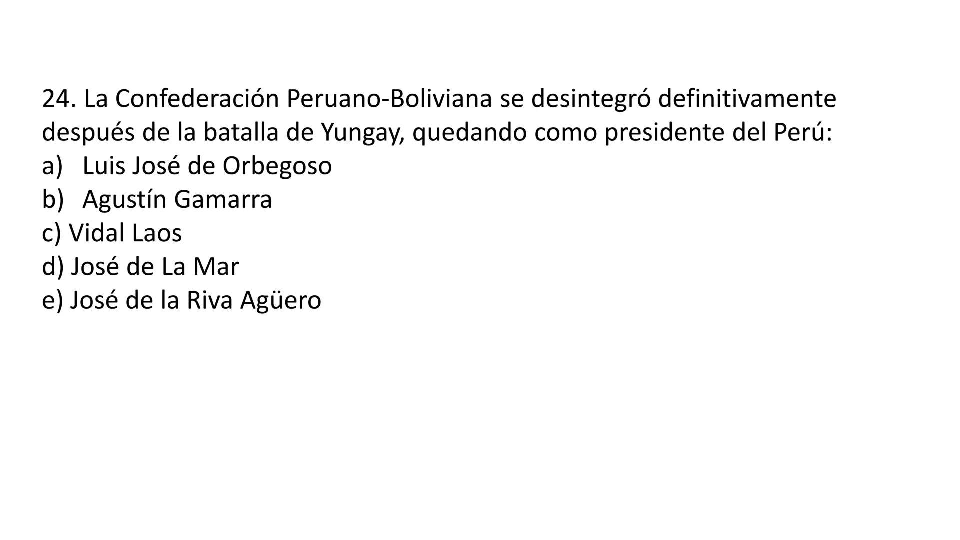 # CAPÍTULO 01:
PRIMER MILITARISMO 01. Luego de la guerra de Independencia del Perú y por la debilidad
administrativa, la fragmentación polí