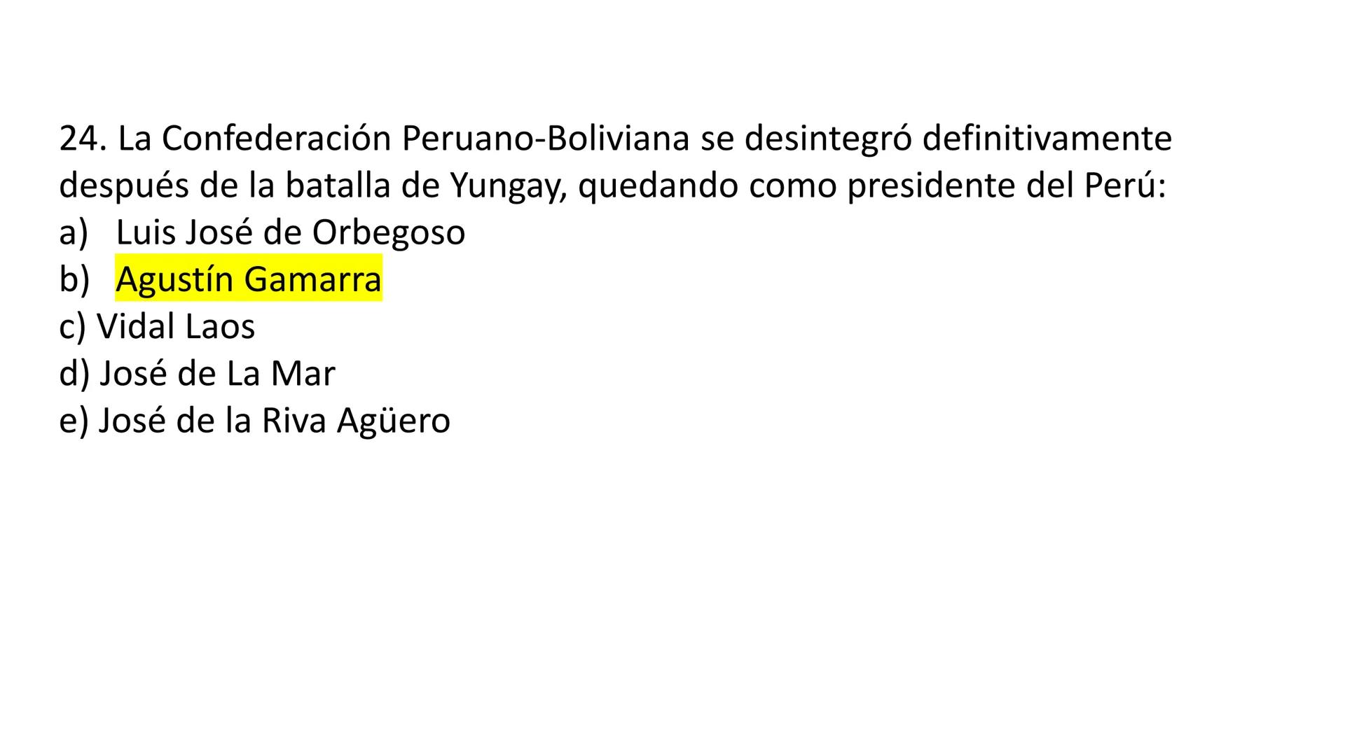 # CAPÍTULO 01:
PRIMER MILITARISMO 01. Luego de la guerra de Independencia del Perú y por la debilidad
administrativa, la fragmentación polí