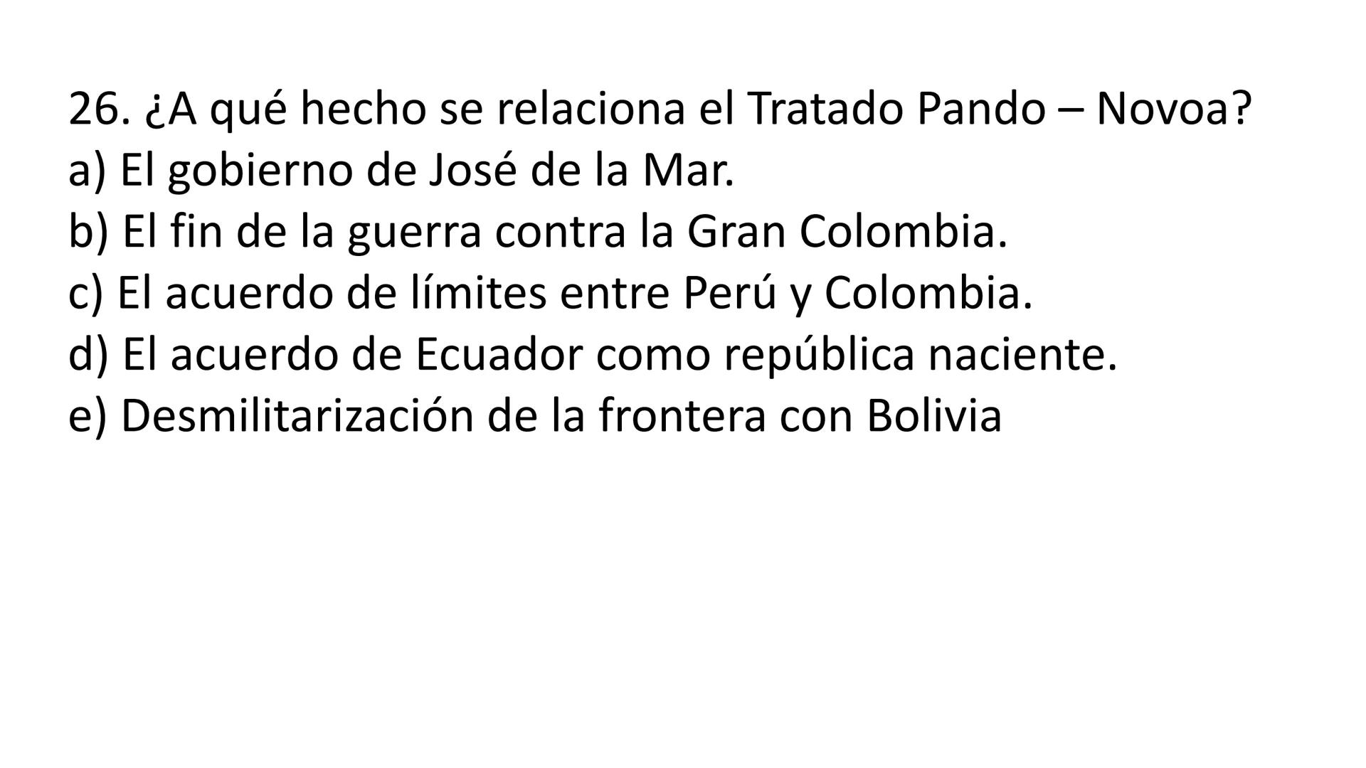 # CAPÍTULO 01:
PRIMER MILITARISMO 01. Luego de la guerra de Independencia del Perú y por la debilidad
administrativa, la fragmentación polí