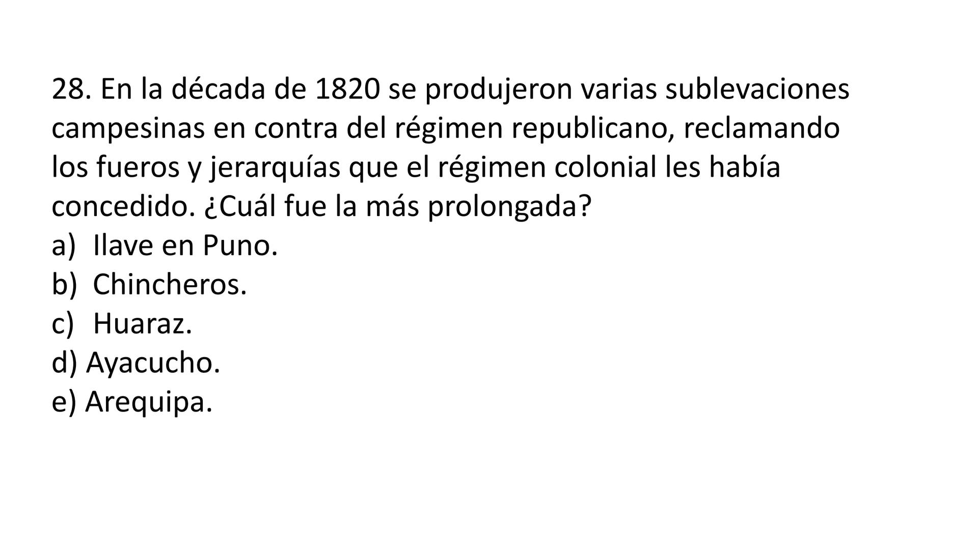 # CAPÍTULO 01:
PRIMER MILITARISMO 01. Luego de la guerra de Independencia del Perú y por la debilidad
administrativa, la fragmentación polí