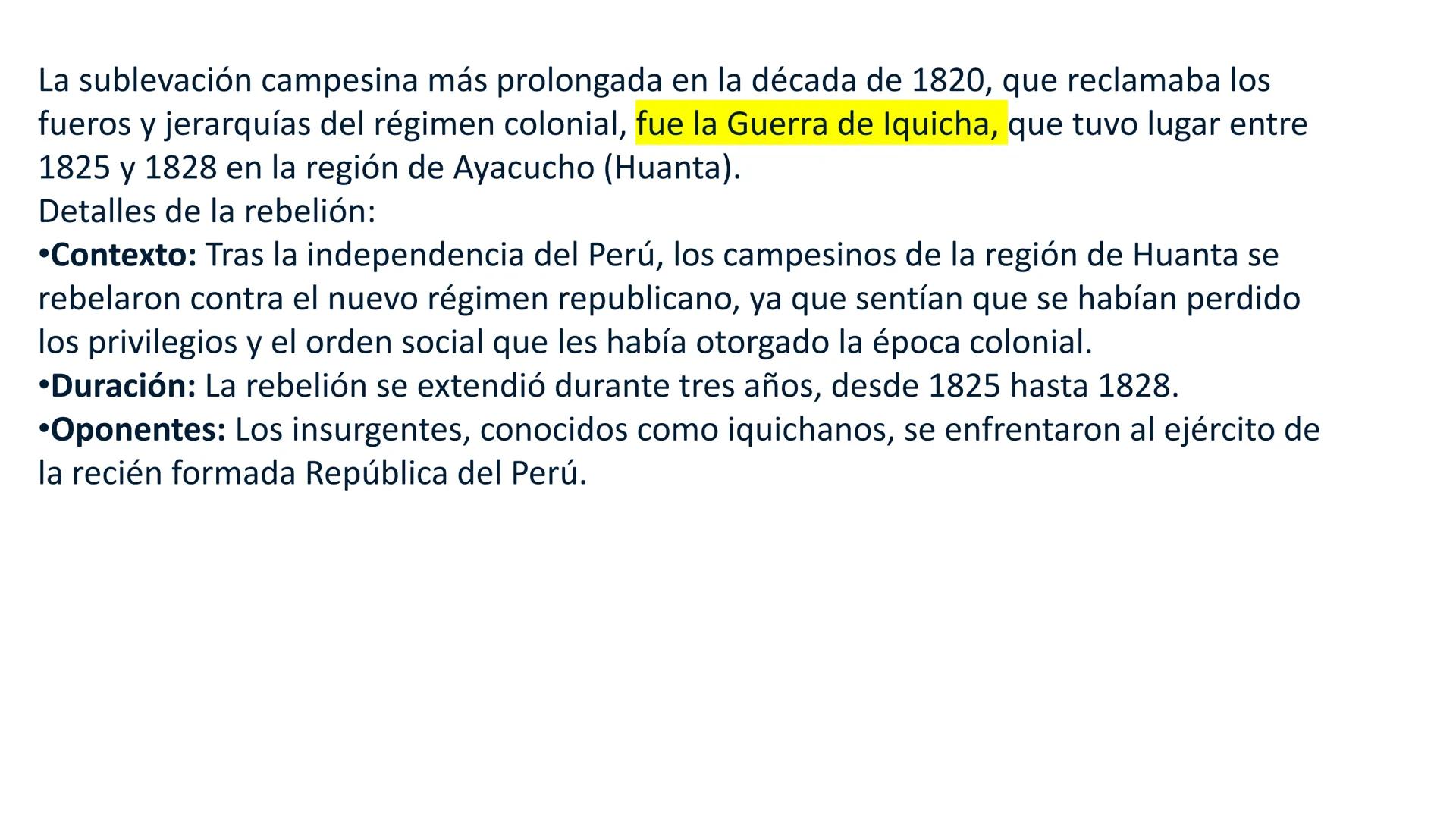 # CAPÍTULO 01:
PRIMER MILITARISMO 01. Luego de la guerra de Independencia del Perú y por la debilidad
administrativa, la fragmentación polí