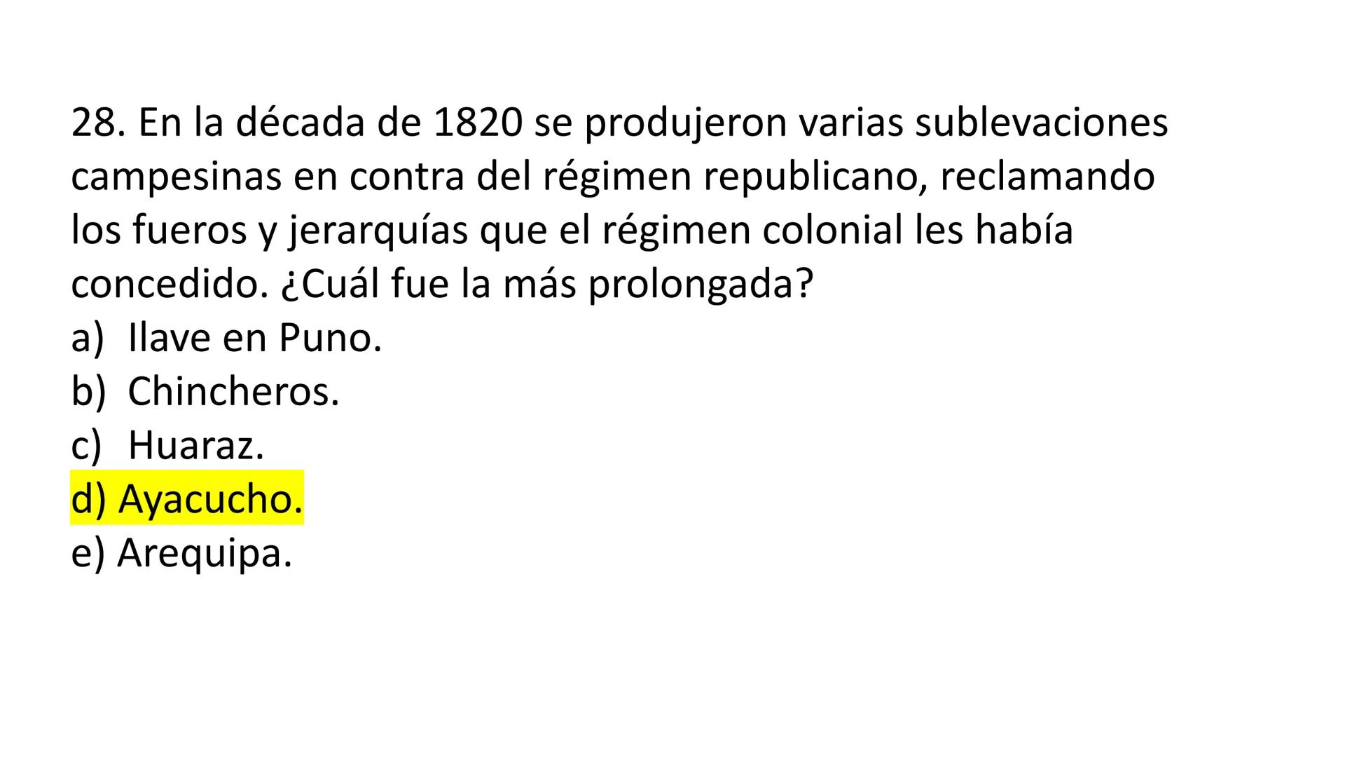 # CAPÍTULO 01:
PRIMER MILITARISMO 01. Luego de la guerra de Independencia del Perú y por la debilidad
administrativa, la fragmentación polí