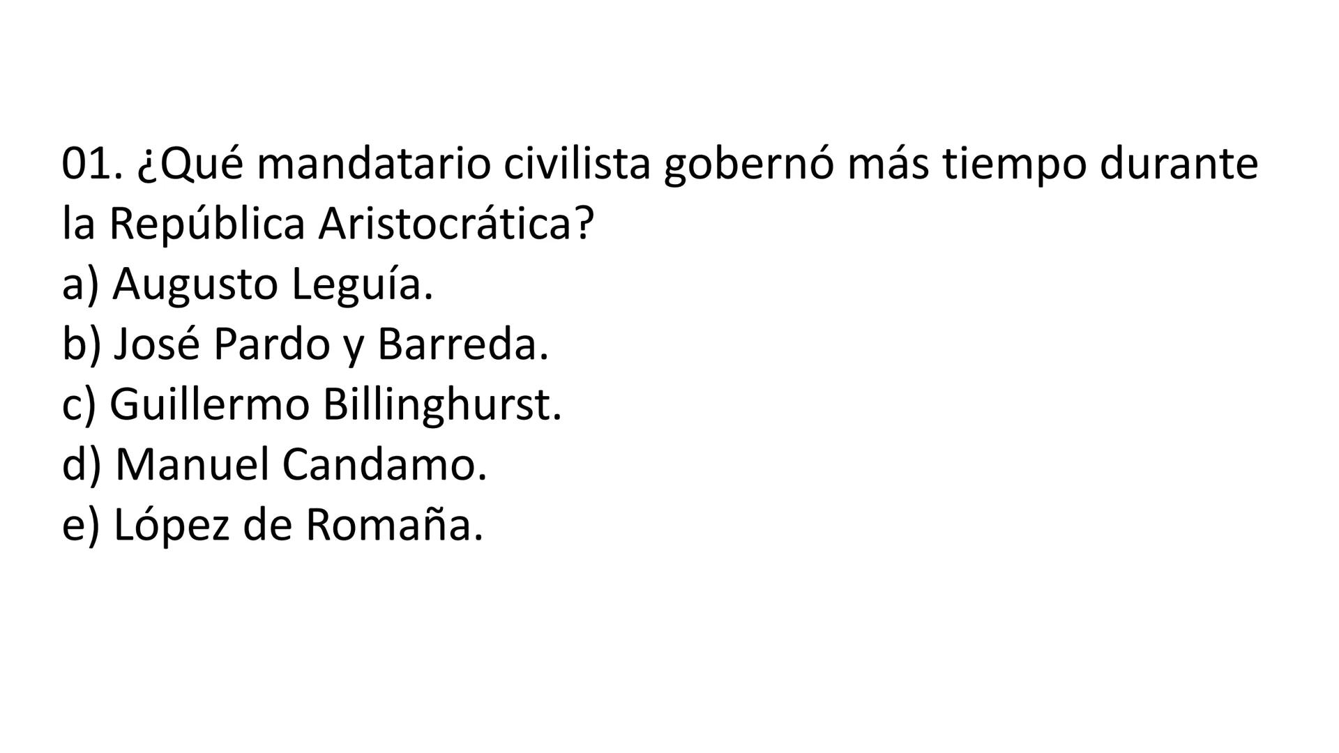 # CAPÍTULO 01:
PRIMER MILITARISMO 01. Luego de la guerra de Independencia del Perú y por la debilidad
administrativa, la fragmentación polí