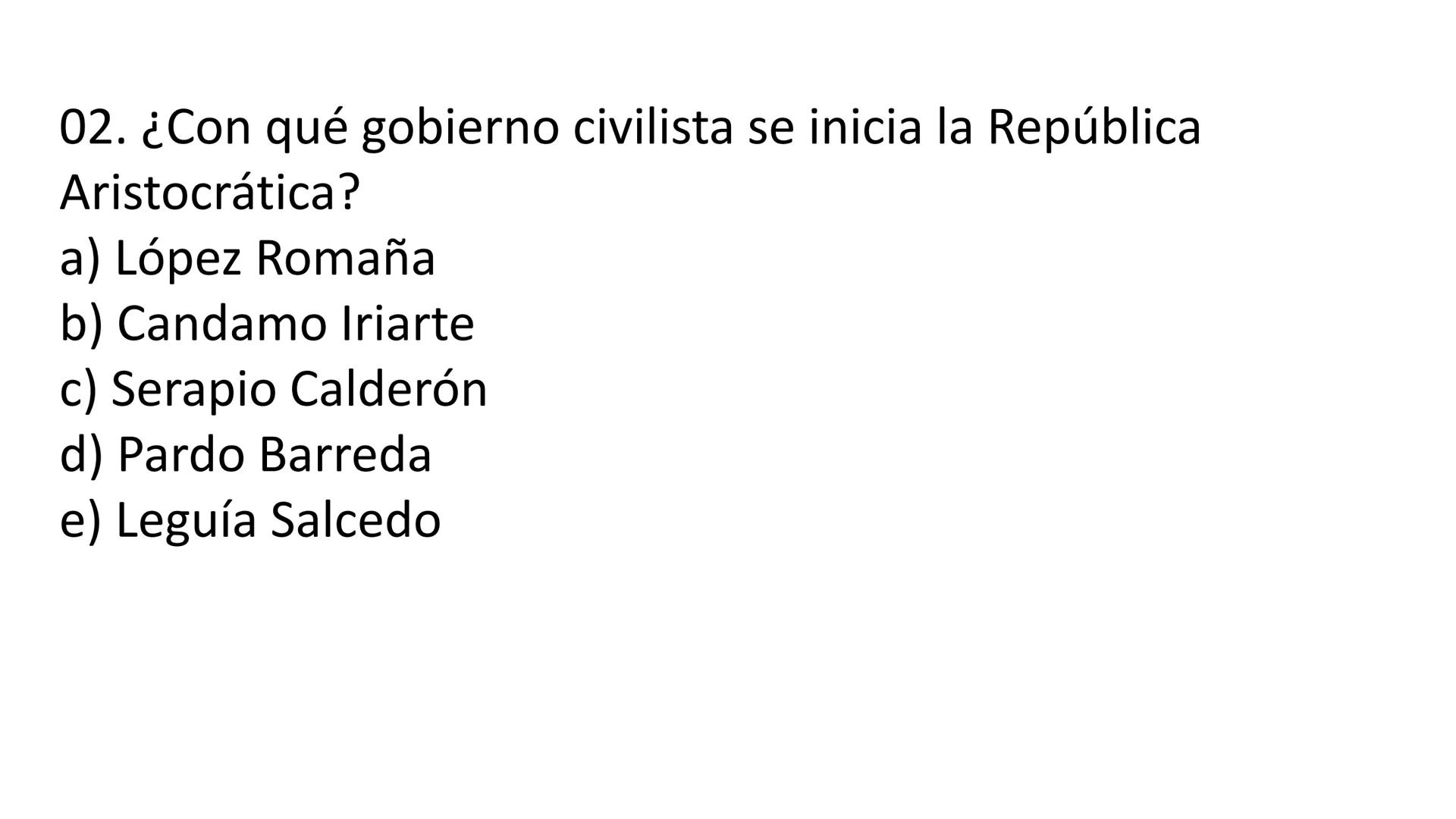 # CAPÍTULO 01:
PRIMER MILITARISMO 01. Luego de la guerra de Independencia del Perú y por la debilidad
administrativa, la fragmentación polí