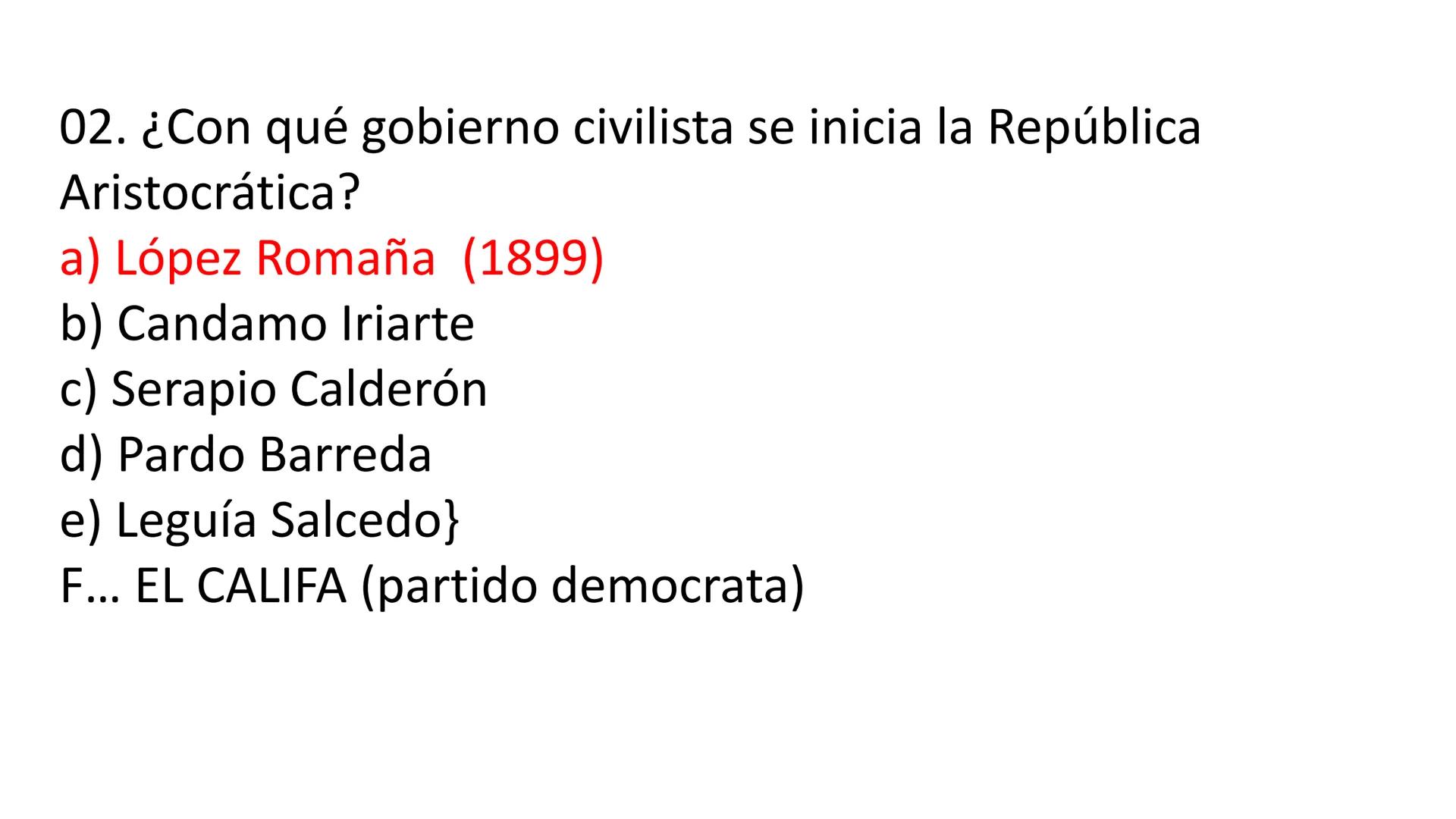 # CAPÍTULO 01:
PRIMER MILITARISMO 01. Luego de la guerra de Independencia del Perú y por la debilidad
administrativa, la fragmentación polí