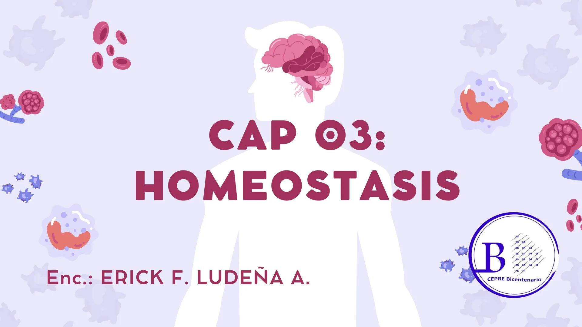 # CAP 03:
# HOMEOSTASIS
Enc.: ERICK F. LUDEÑA A. ### ¿QUE ES LA HOMEOSTASIS?
* Capacidad del organismo para mantener
un ambiente intern