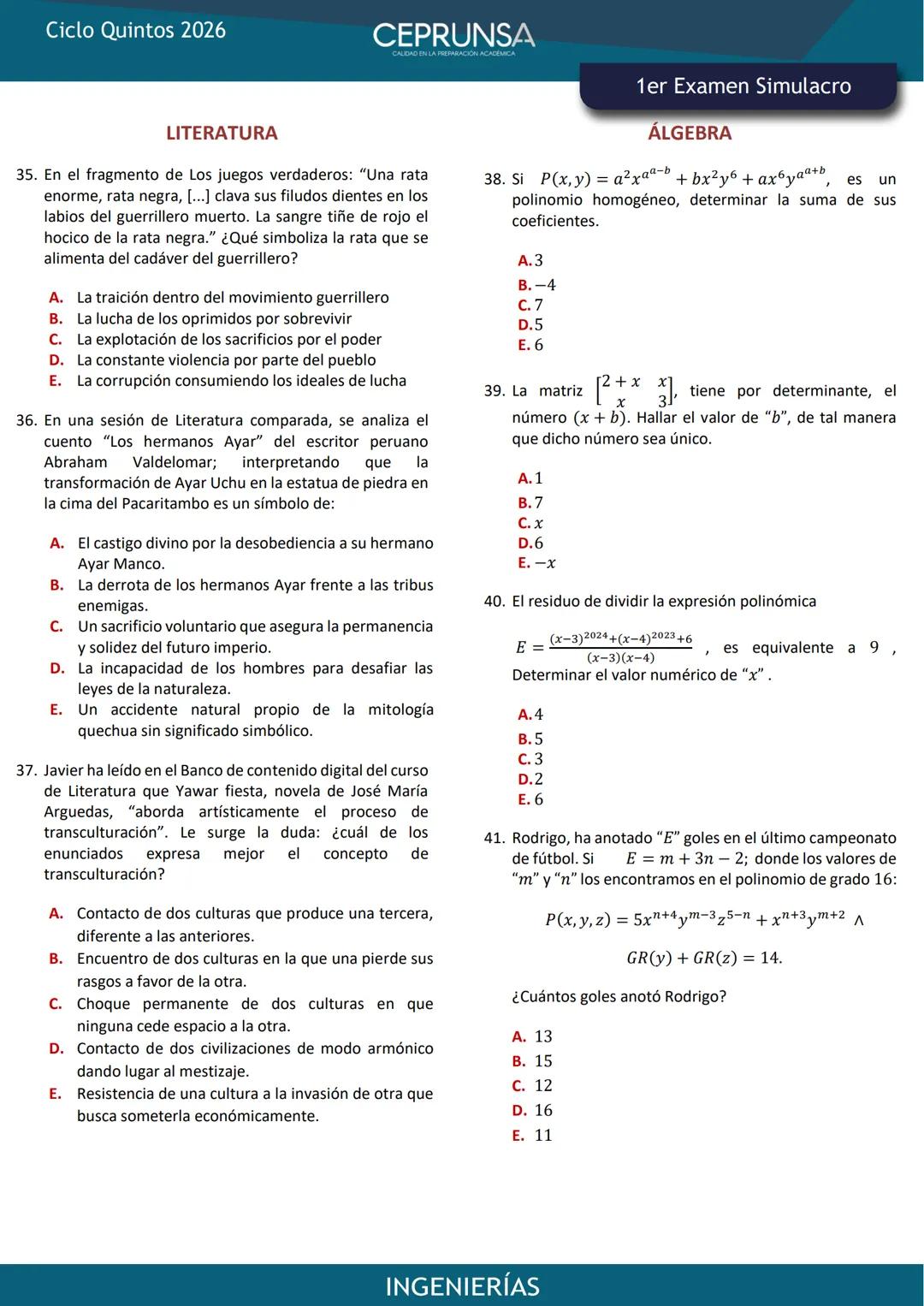 LA PROFESION
ERIA
MARC AQUISE
ESCUELA PROFESIONAL
DE INGENERA CIVL
EXAMEN
SIMULACRO
INGENIERÍAS
UNSA
UNIVERSIDAD NACIONAL DE SAN AGUSTIN