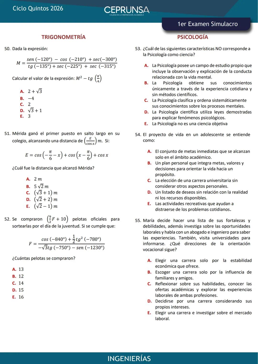 LA PROFESION
ERIA
MARC AQUISE
ESCUELA PROFESIONAL
DE INGENERA CIVL
EXAMEN
SIMULACRO
INGENIERÍAS
UNSA
UNIVERSIDAD NACIONAL DE SAN AGUSTIN